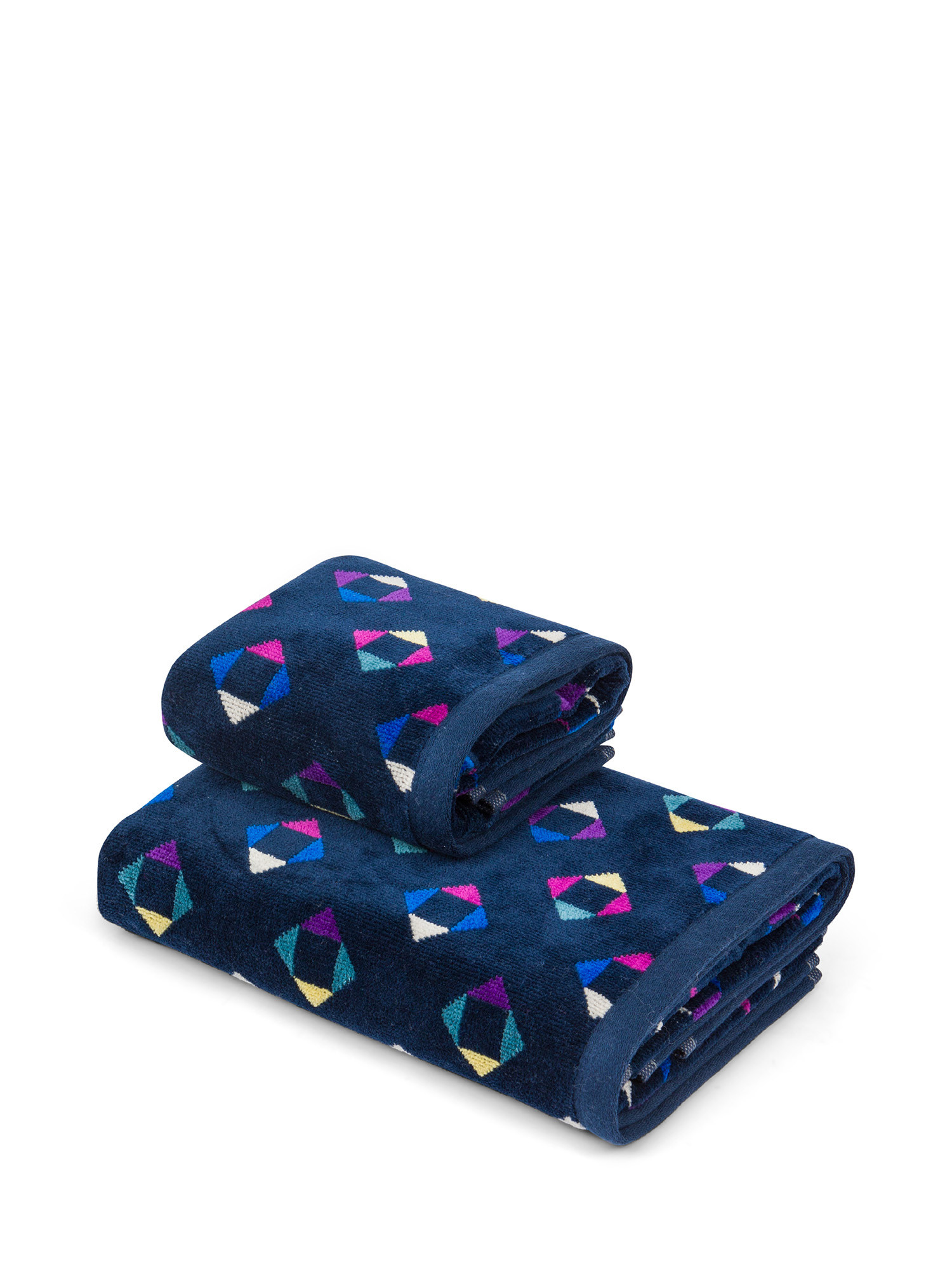 Cotton velour towel with geometric pattern, Multicolor, large image number 0