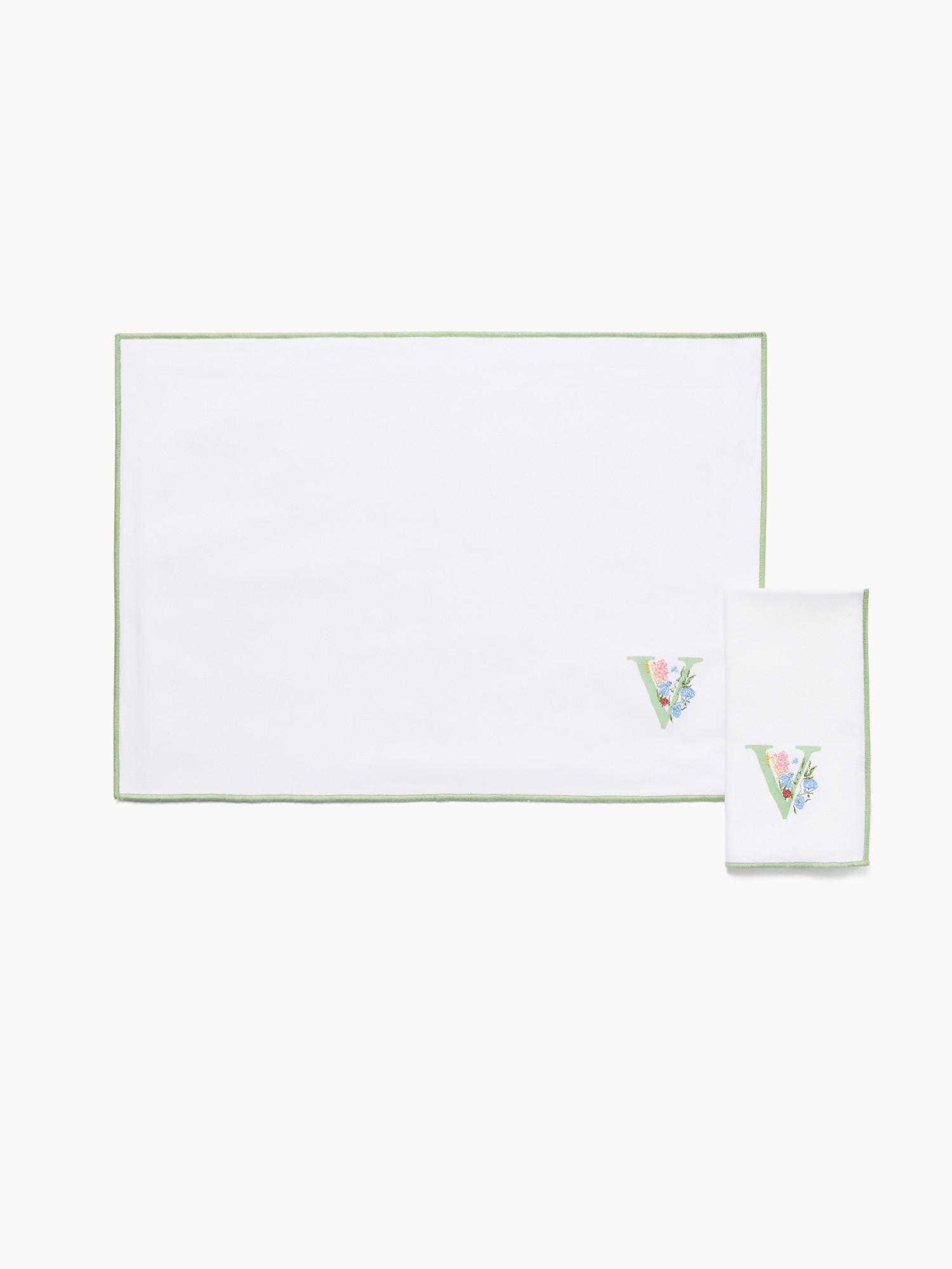 Pure cotton napkin and placemat set with initial V, White 1, large image number 0