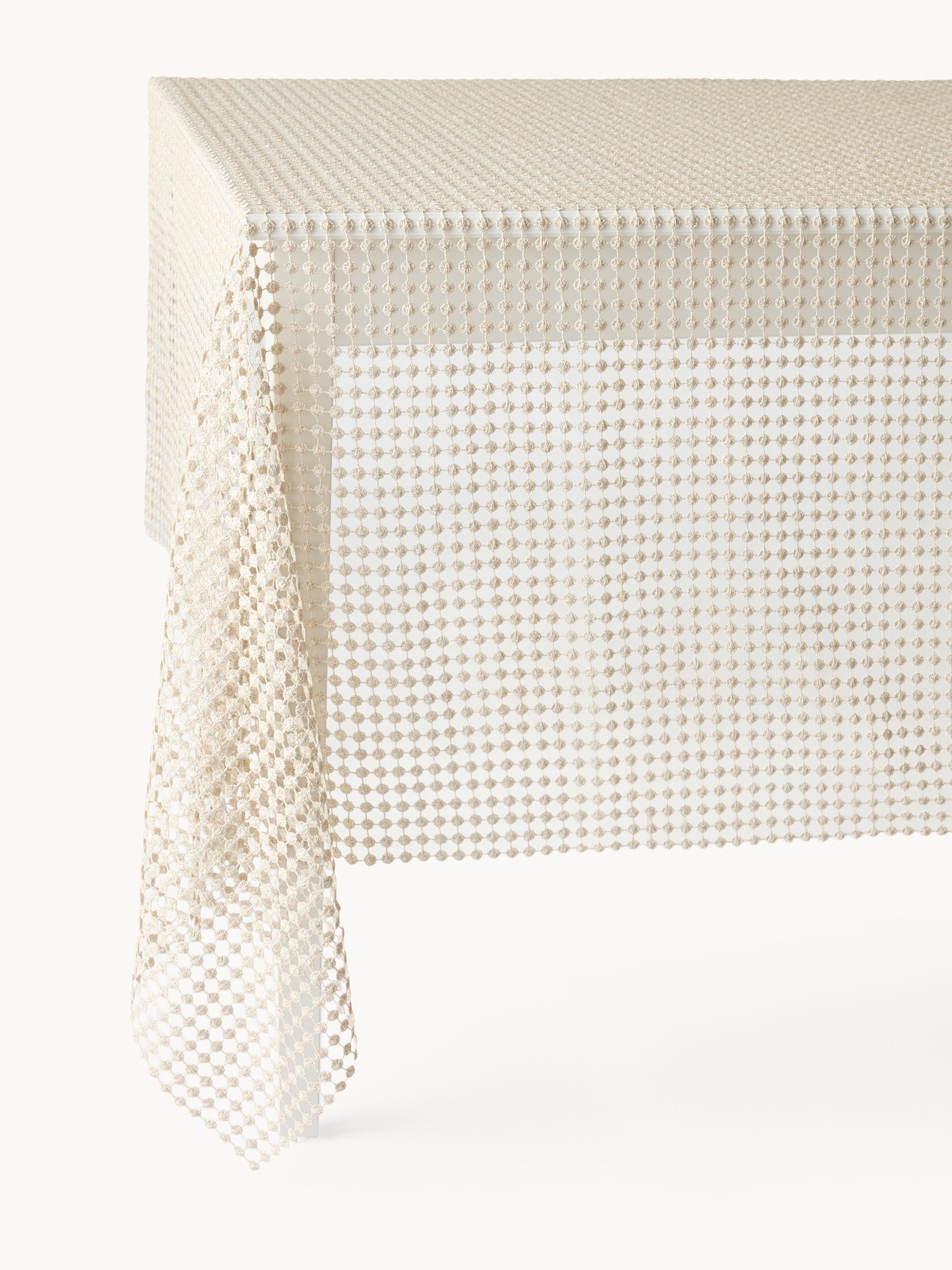 Perforated champagne lurex tablecloth, Champagne Yellow, large image number 0