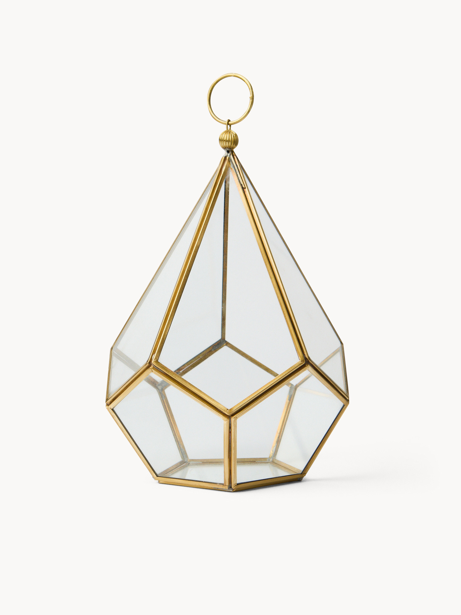Lanterna in vetro con finitura dorata, Trasparente, large image number 0