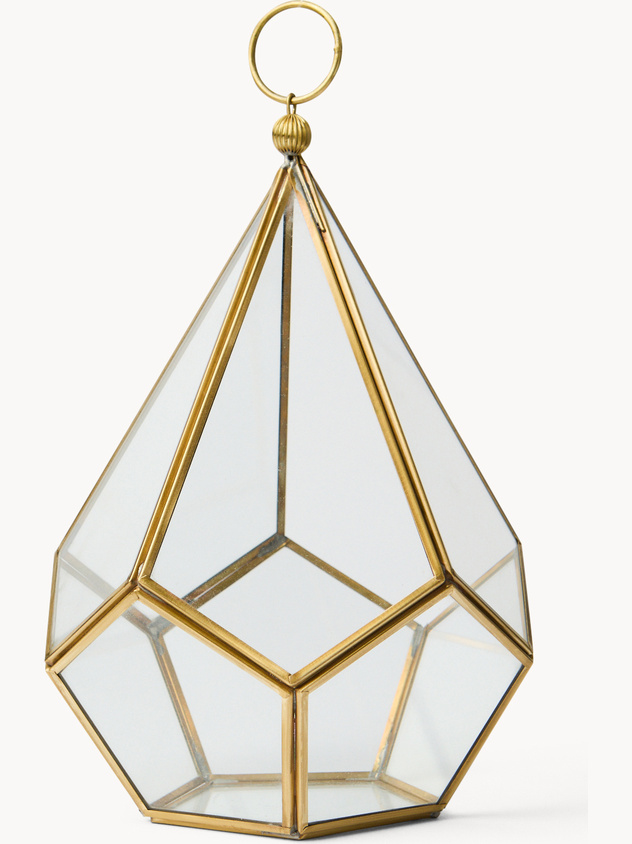 Lanterna in vetro con finitura dorata