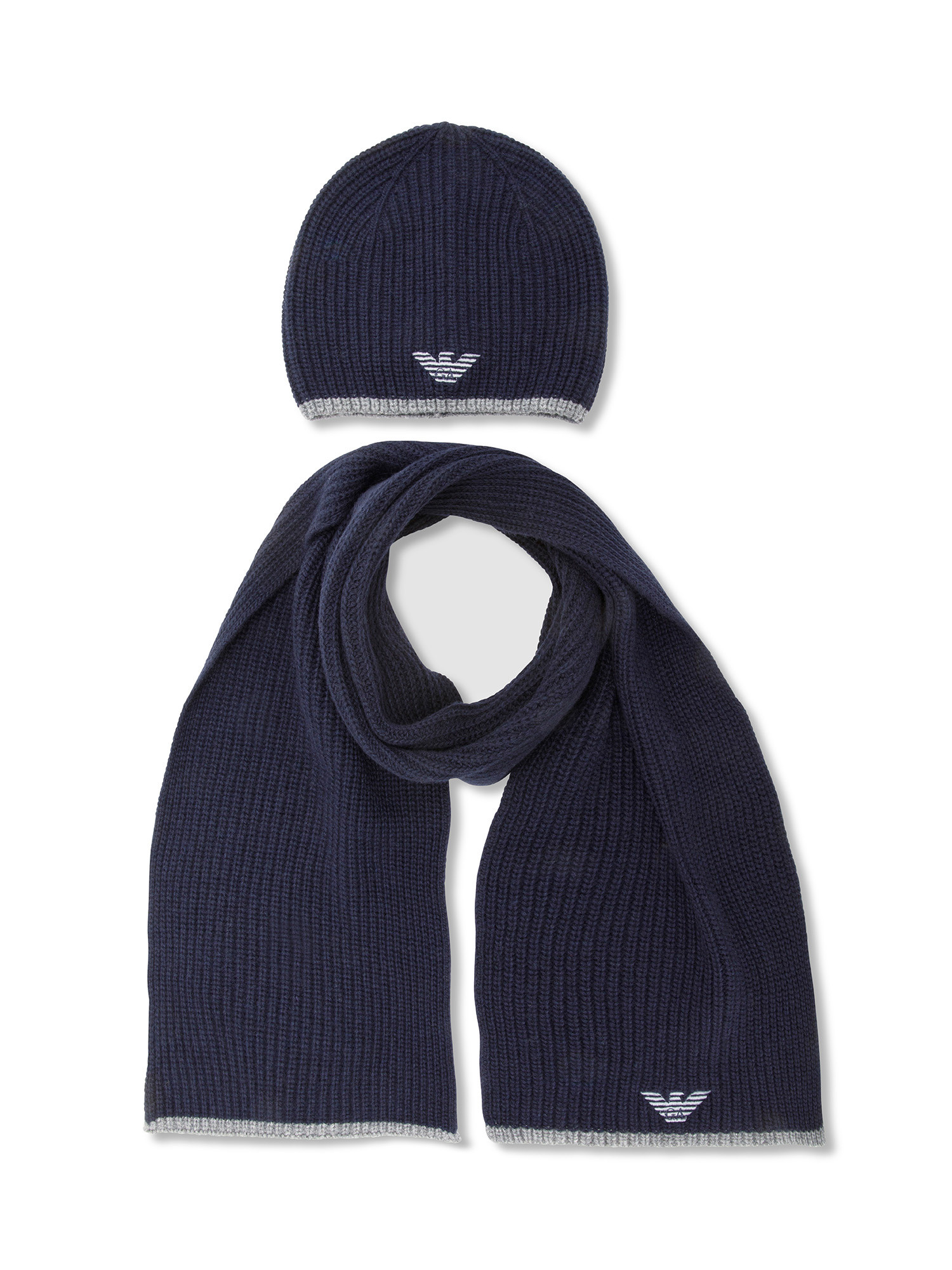 Emporio Armani - Set cappello e sciarpa con ricamo aquila, Blu scuro, large image number 1