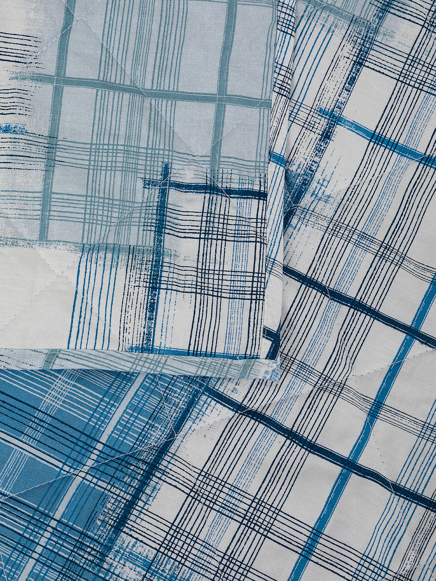 Trapunta cotone percalle fantasia geometrica, Blu, large image number 1