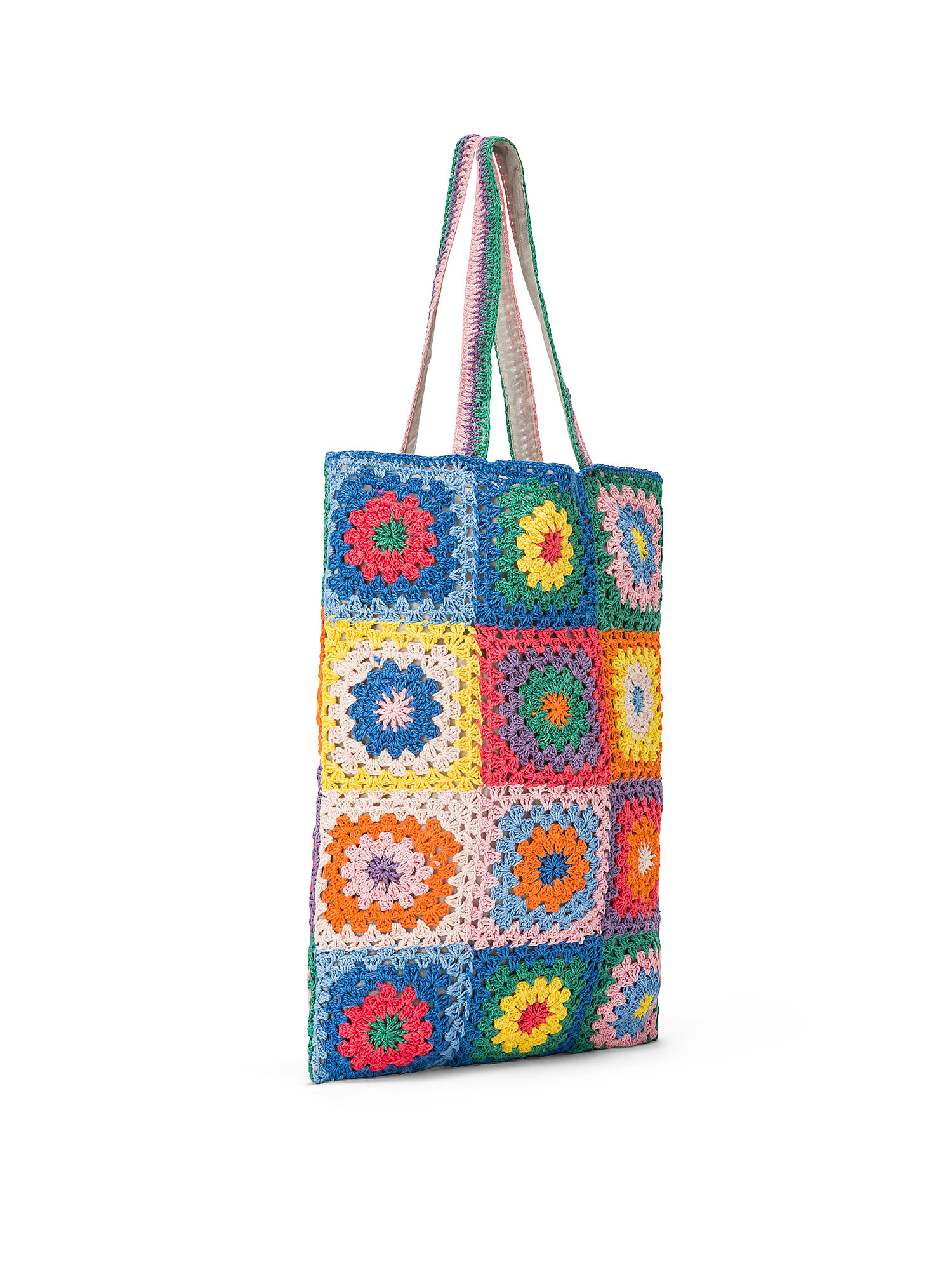 Shopping bag in crochet di cotone, Multicolor, large image number 1