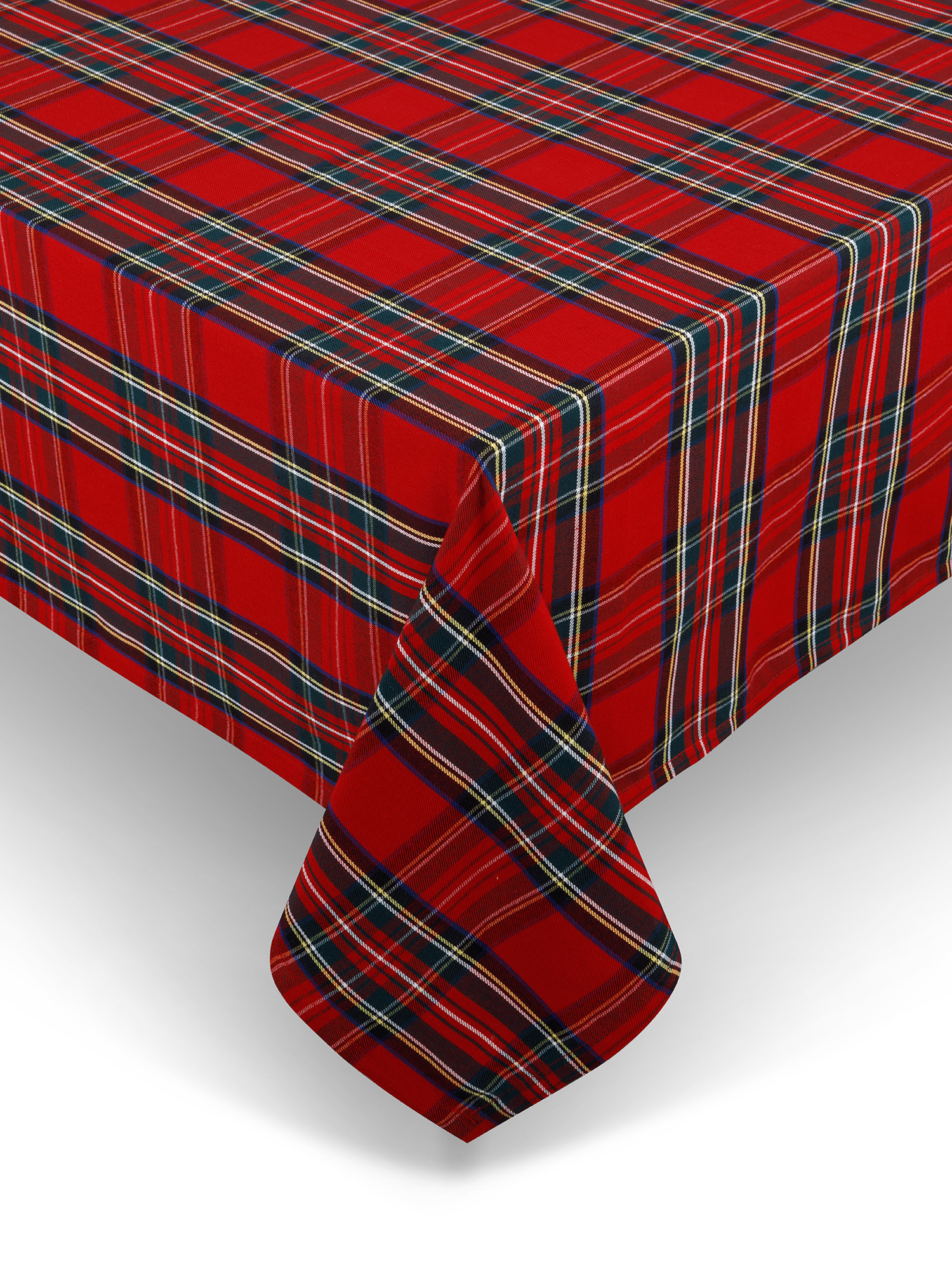 Tartan cotton twill tablecloth, Red, large image number 0