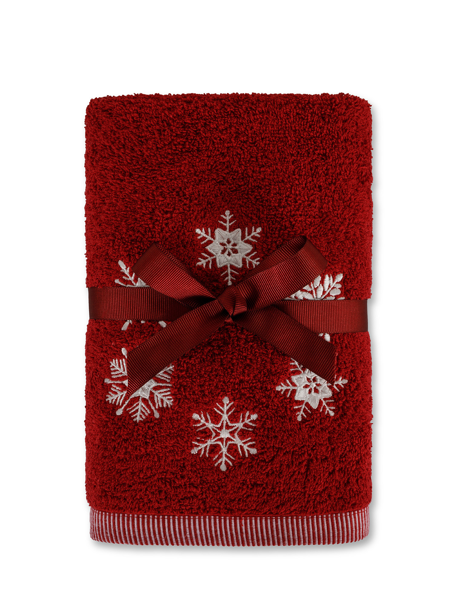Set 2 asciugamani ricamo fiocchi di neve, Red, large image number 0
