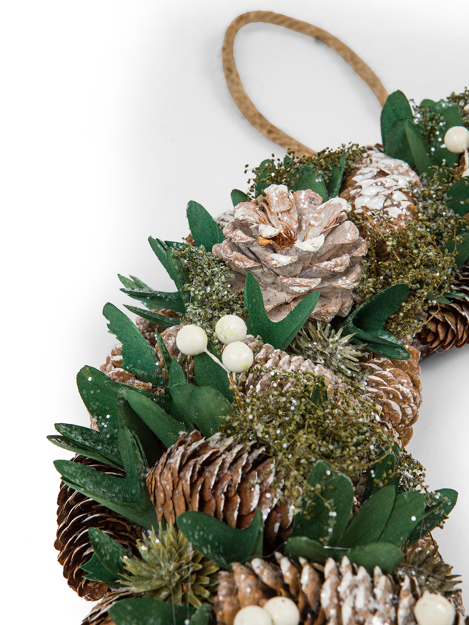 Decorative wreath with pine cones and berries, White, large image number 1