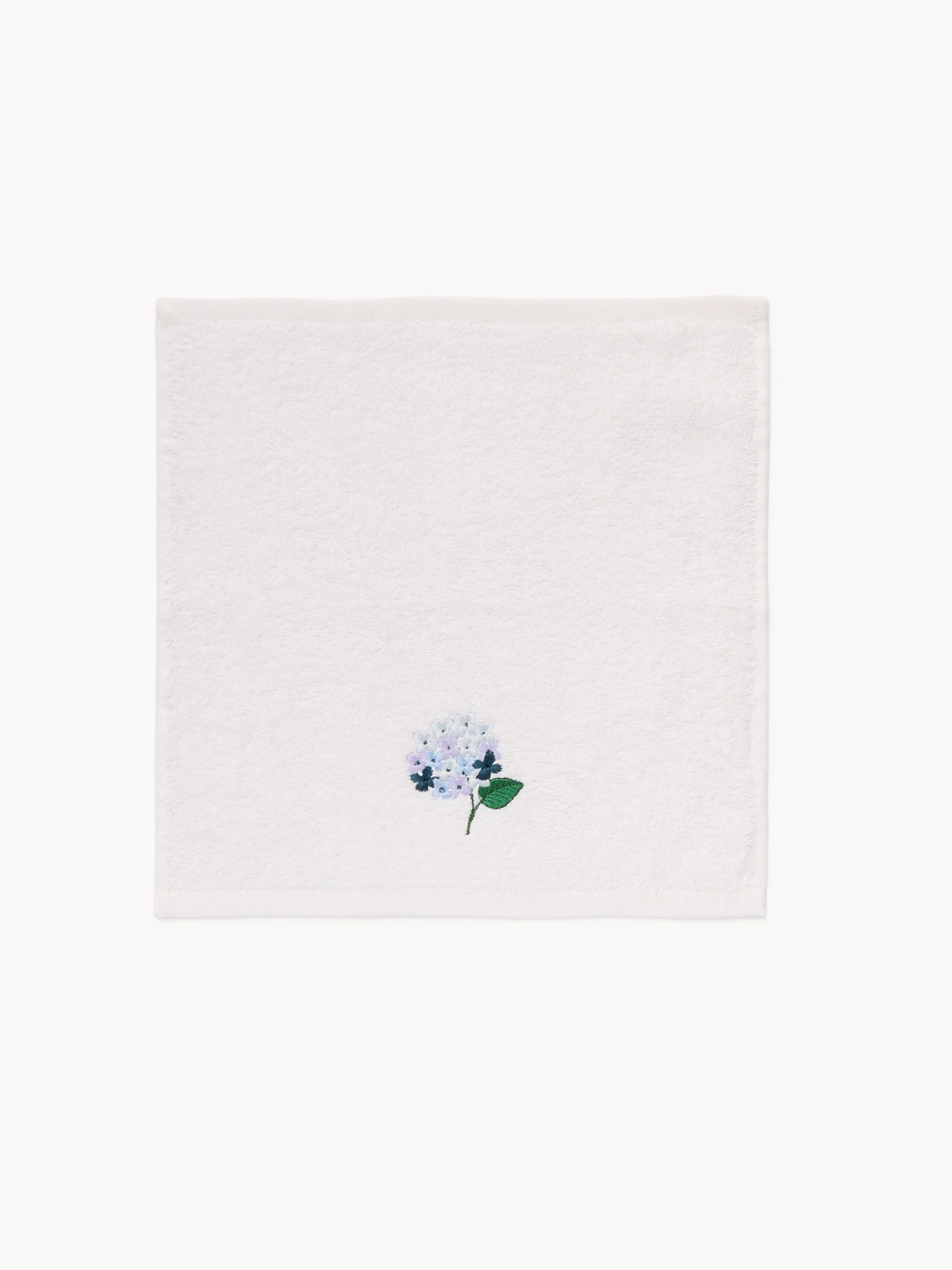 Set 2 lavette in spugna di cotone ricamo ortensia, Bianco, large image number 1