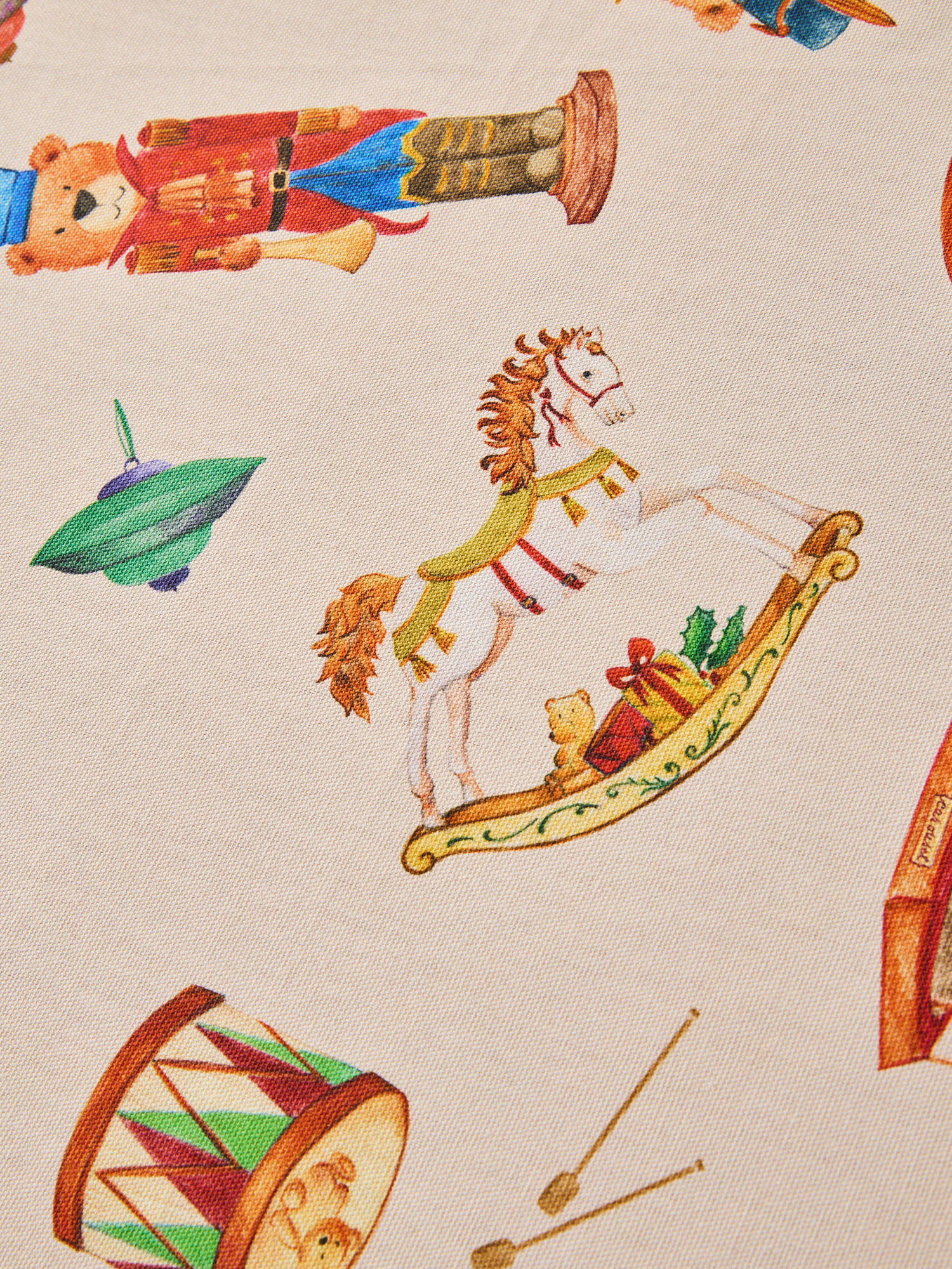 Tovaglia rotonda in panama di puro cotone con stampa natalizia, Multicolor, large image number 1