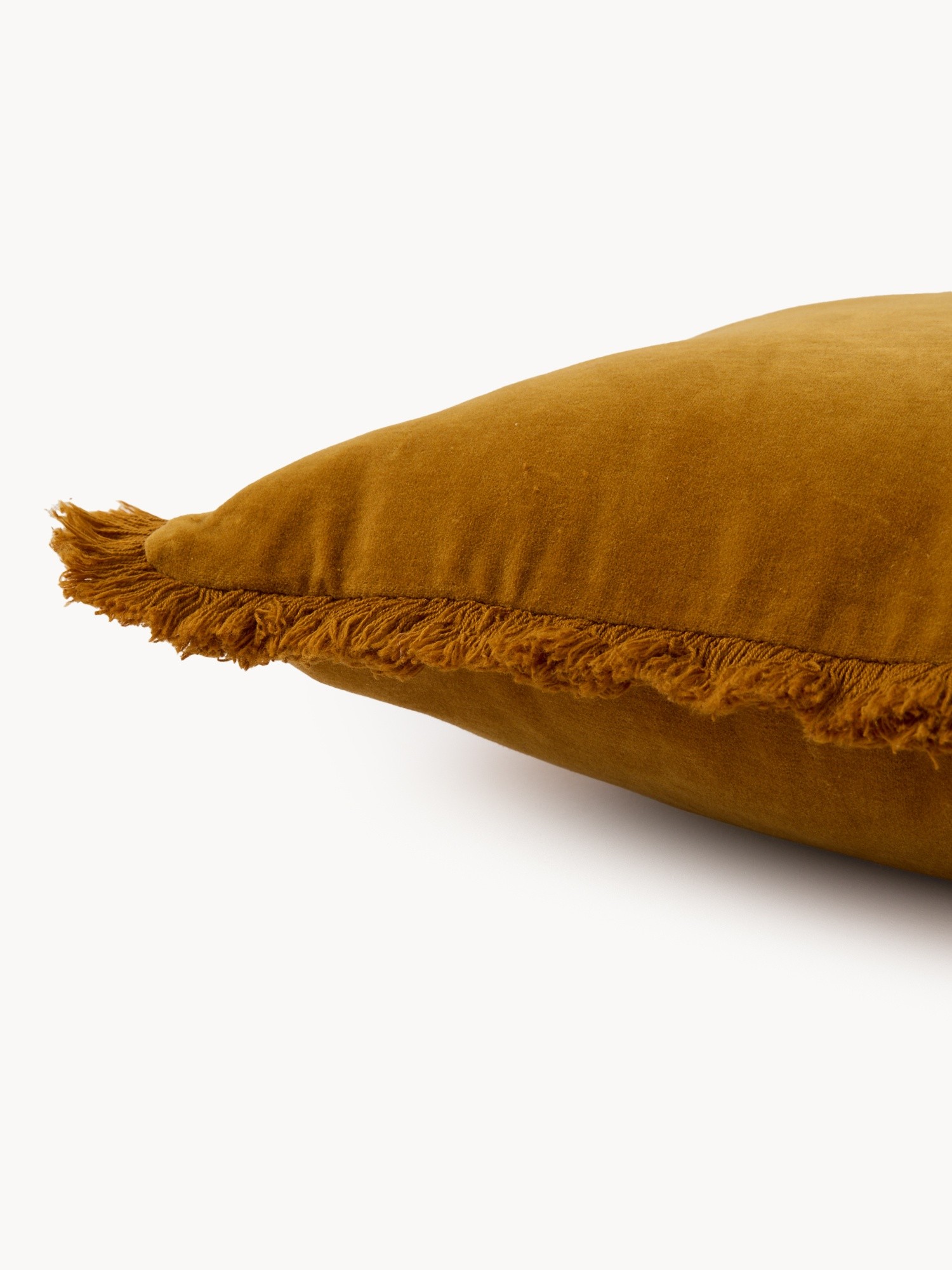 Velvet pillow with fringe 45x45cm, Ocra Yellow, large image number 1