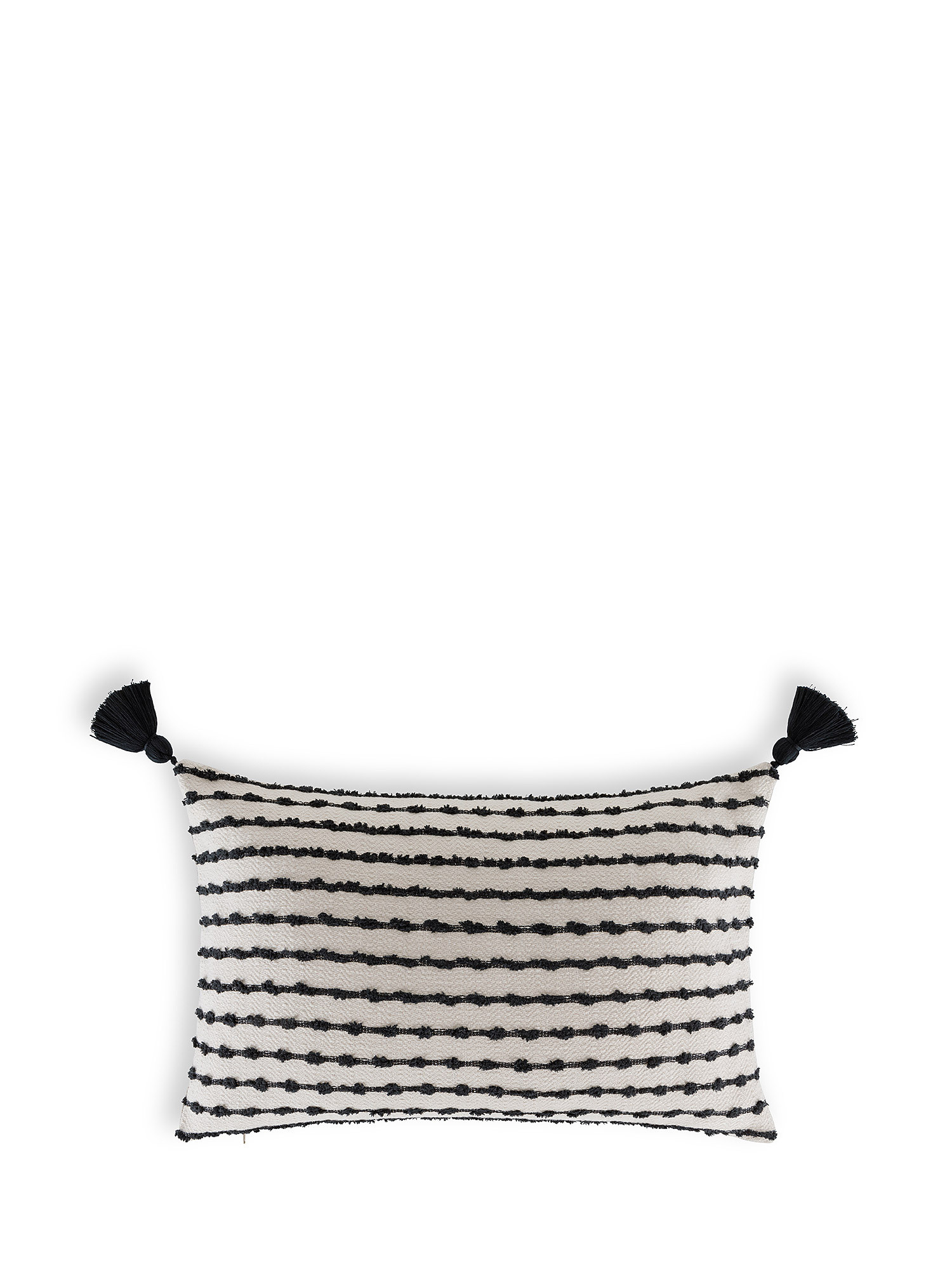 Striped jacquard cushion with tassel 35x55cm, Black, large image number 0