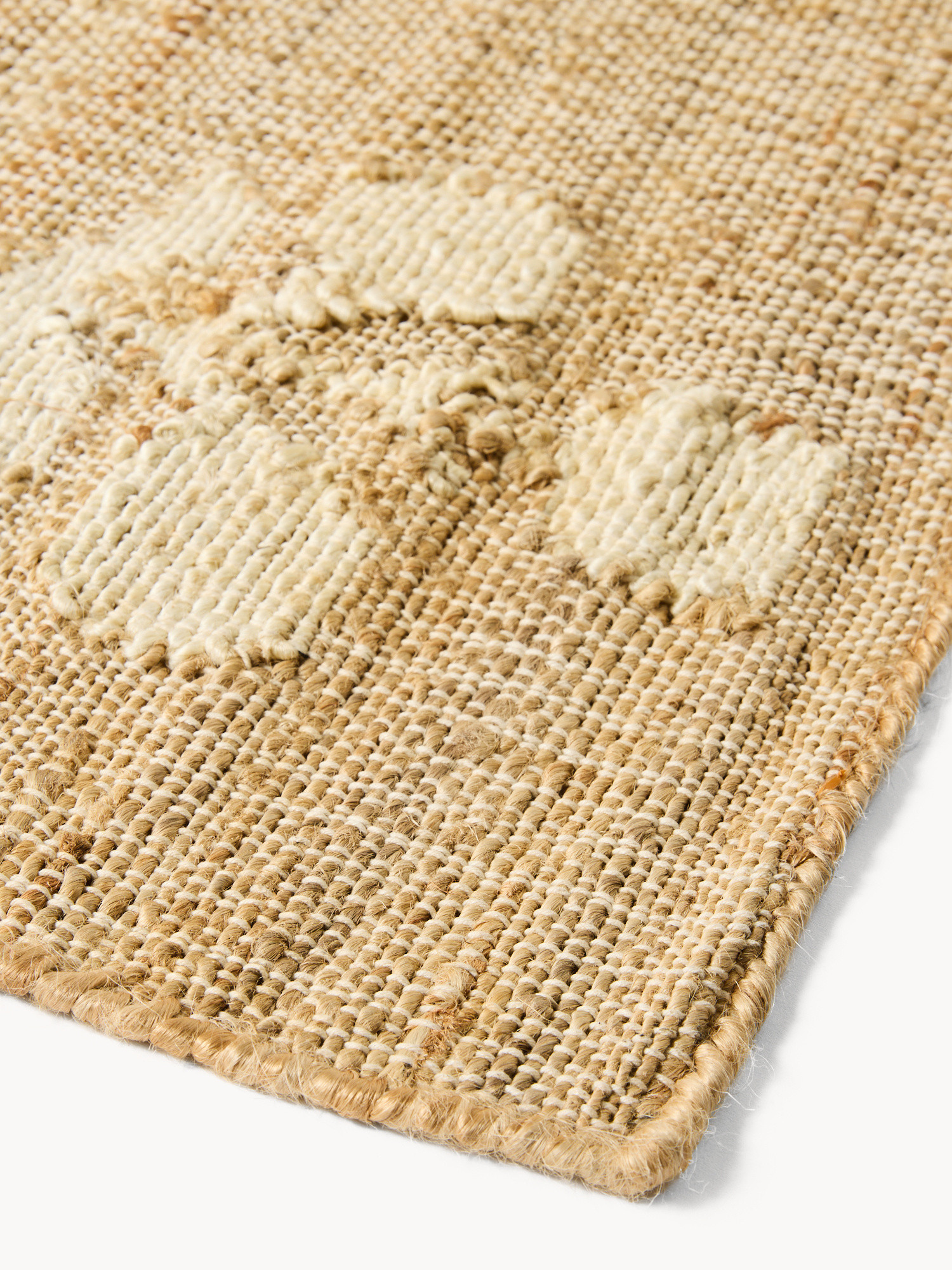 Tappeto rettangolare in 100% iuta con fiori bianchi, Beige, large image number 1