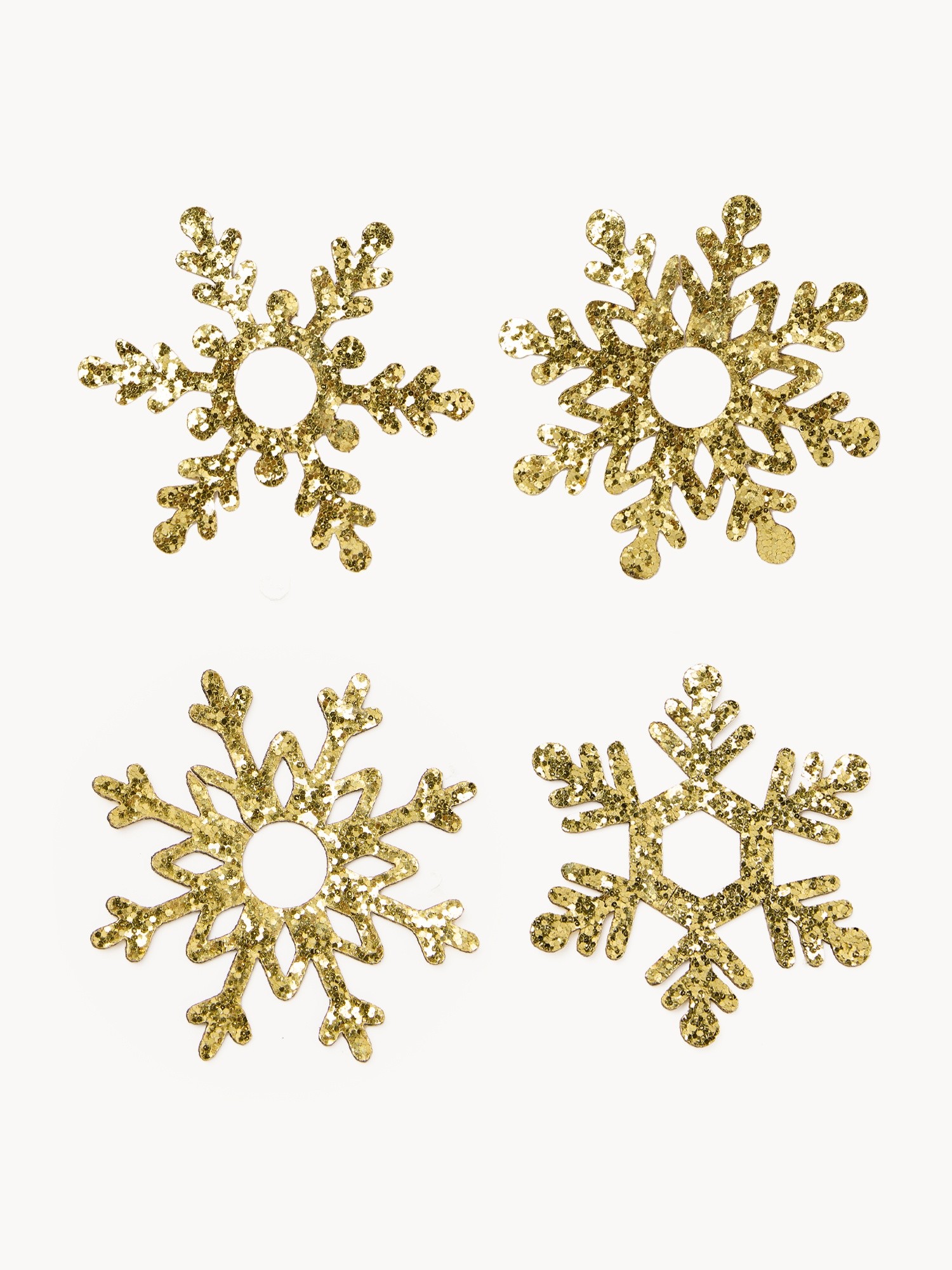 Set 4 segnacalici a forma di fiocco di neve, Oro, large image number 0