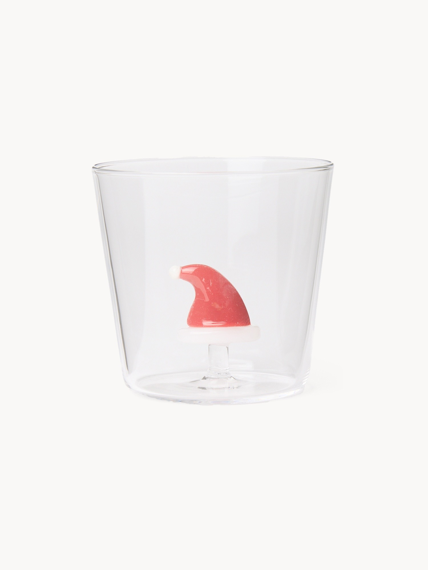 Bicchiere in vetro borosilicato dettaglio cappello Babbo Natale, Trasparente, large image number 0