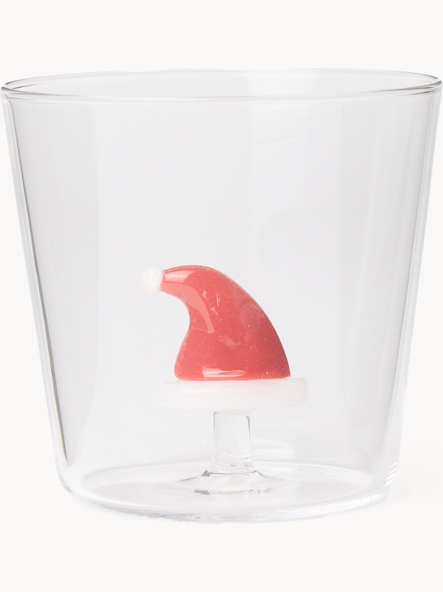 Bicchiere in vetro borosilicato dettaglio cappello Babbo Natale