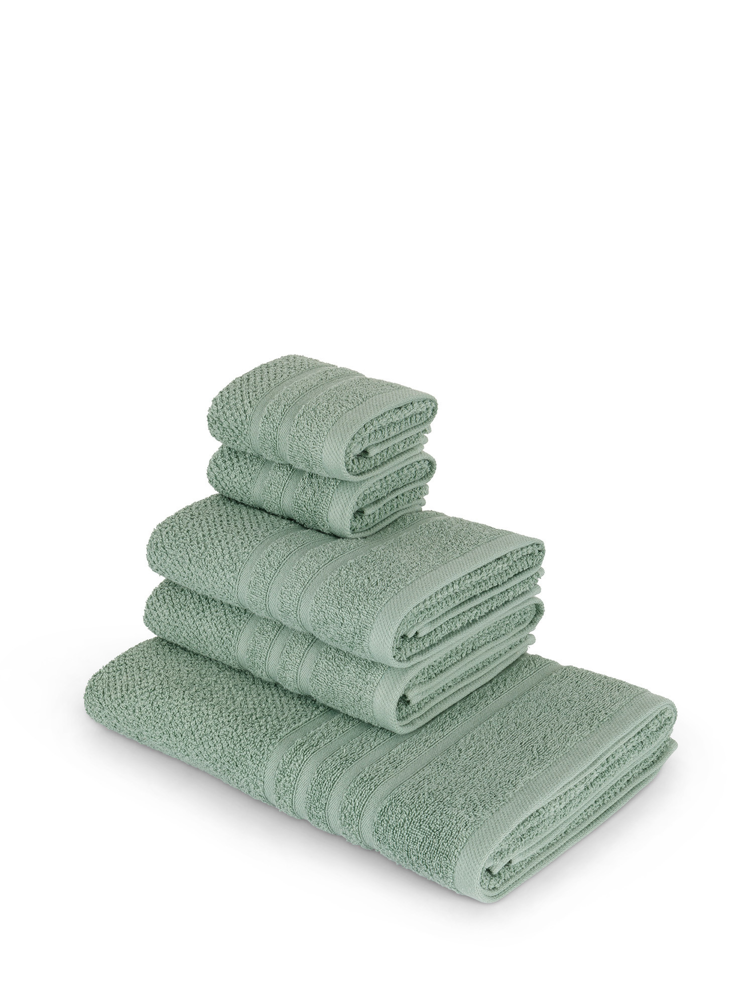 Set 5 asciugamani in spugna di cotone, Verde, large image number 0