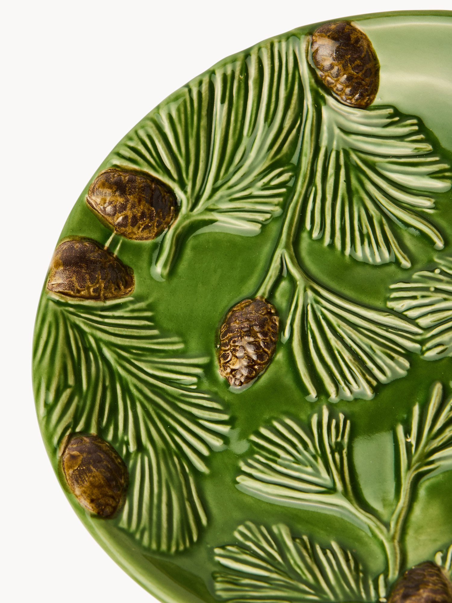 Ceramic bread plate with pine cone motif, Green, large image number 1