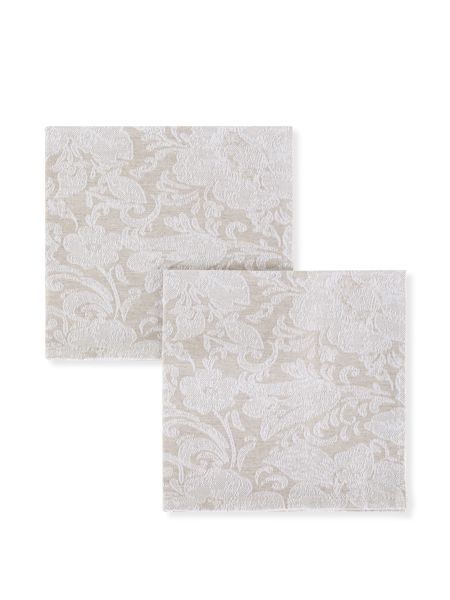 Set 2 tovaglioli lino e cotone motivo ornamentale, Bianco, large image number 0