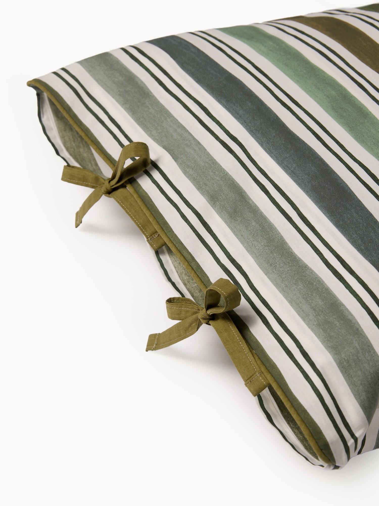 Striped cotton percale pillowcase, Green, large image number 1