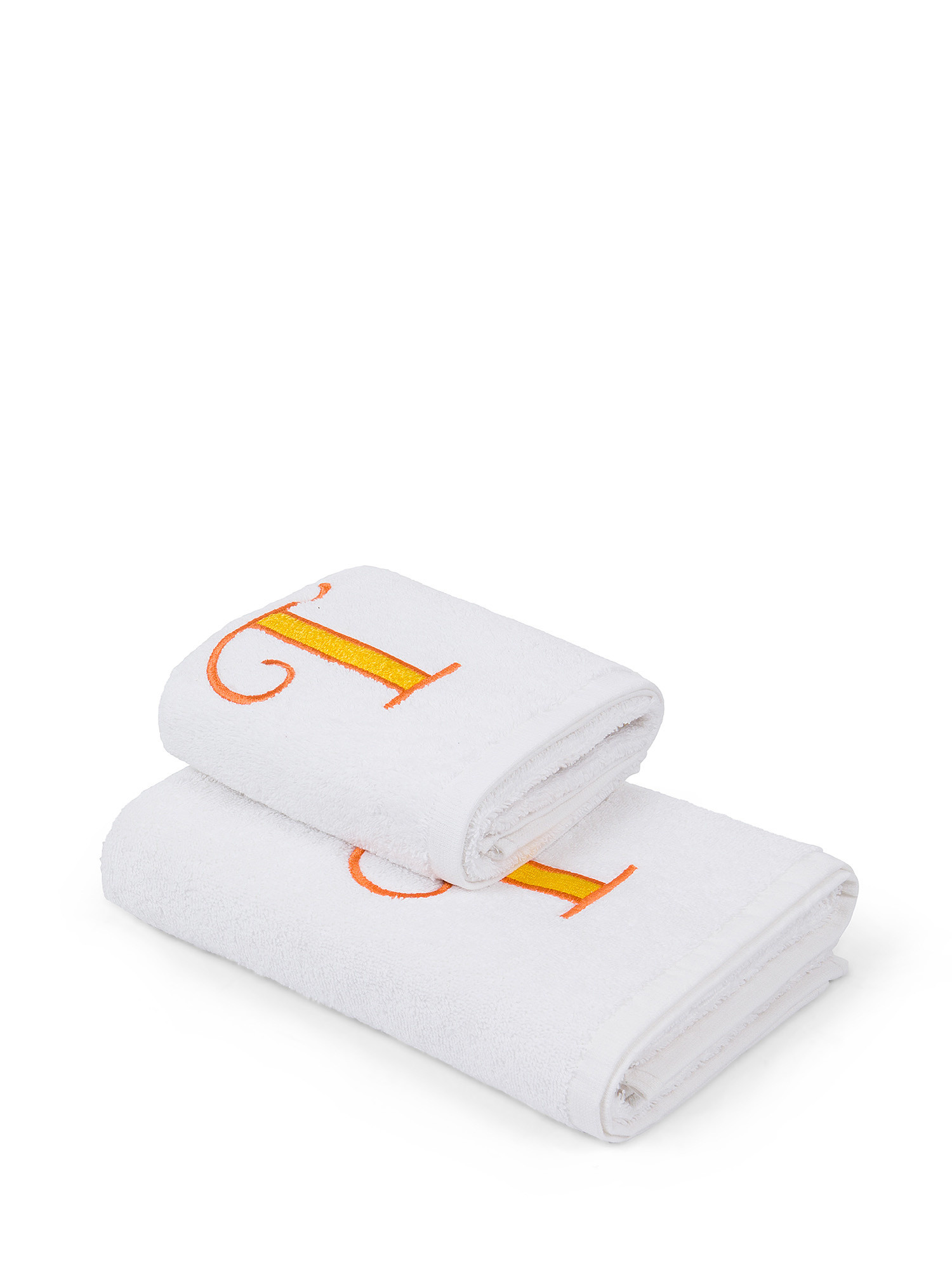 Set asciugamano in spugna ospite e viso con monogramma lettera, Giallo, large image number 0