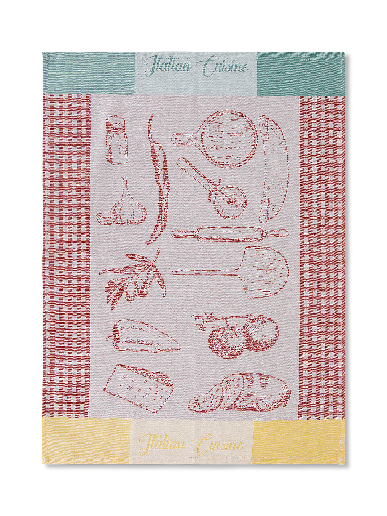 Set of 2 tea towels in cotton jacquard with Italian Cuisine motif, White, large image number 1