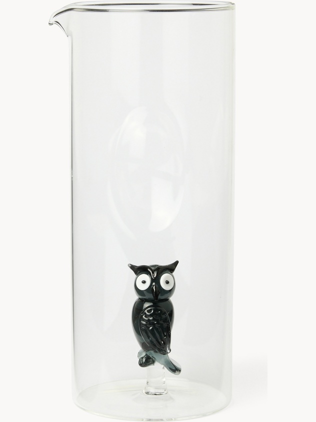 Borosilicate glass carafe with owl detail