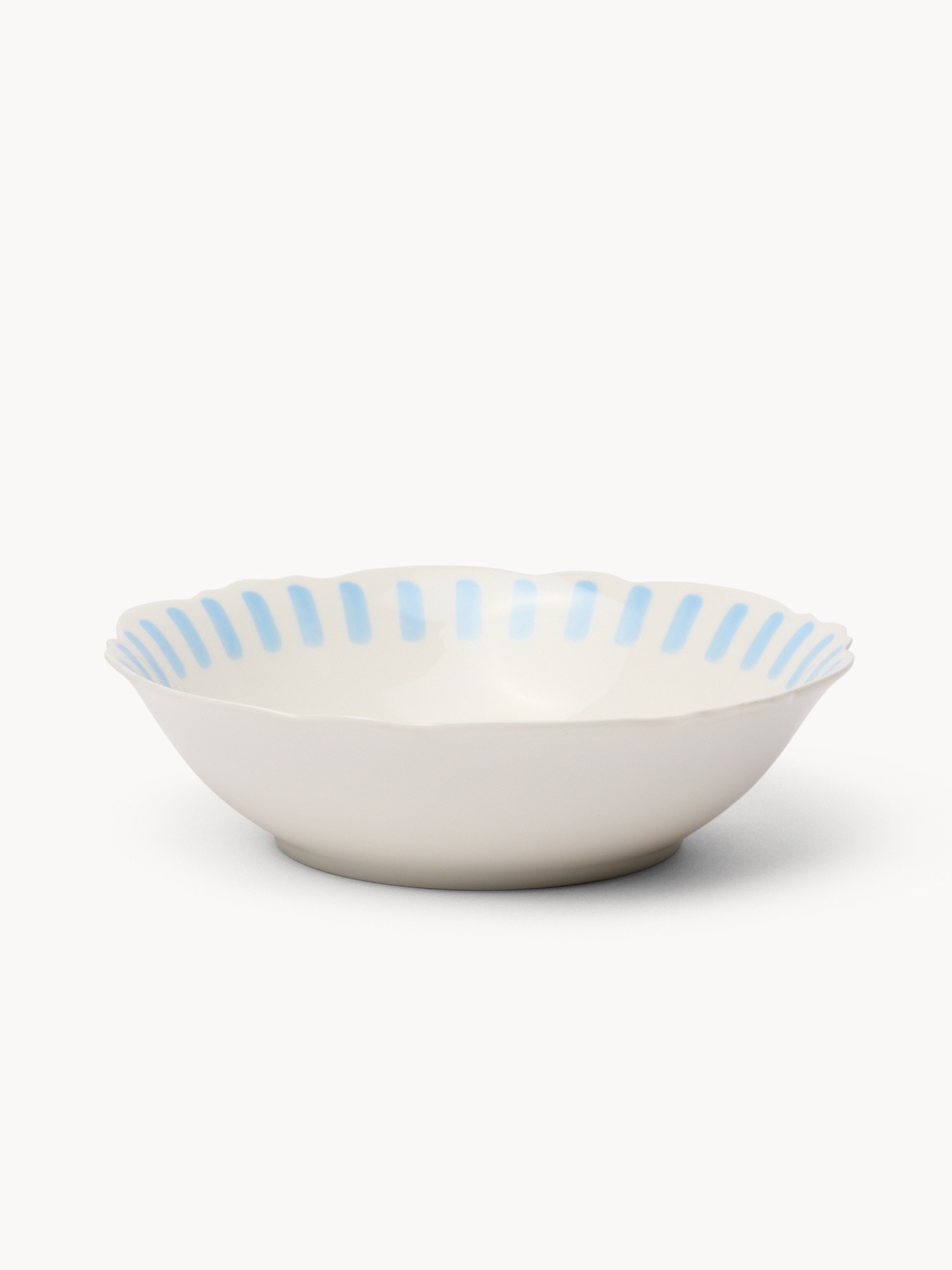 New Bone China Salad Bowl with Blue Stripes - Introductory Price, Bianco/Azzurro, large image number 0