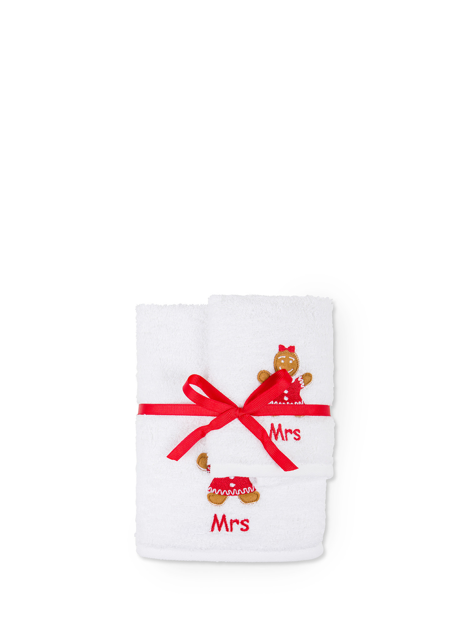 Double set of Mr&Mrs embroidered cotton towels, White, large image number 1