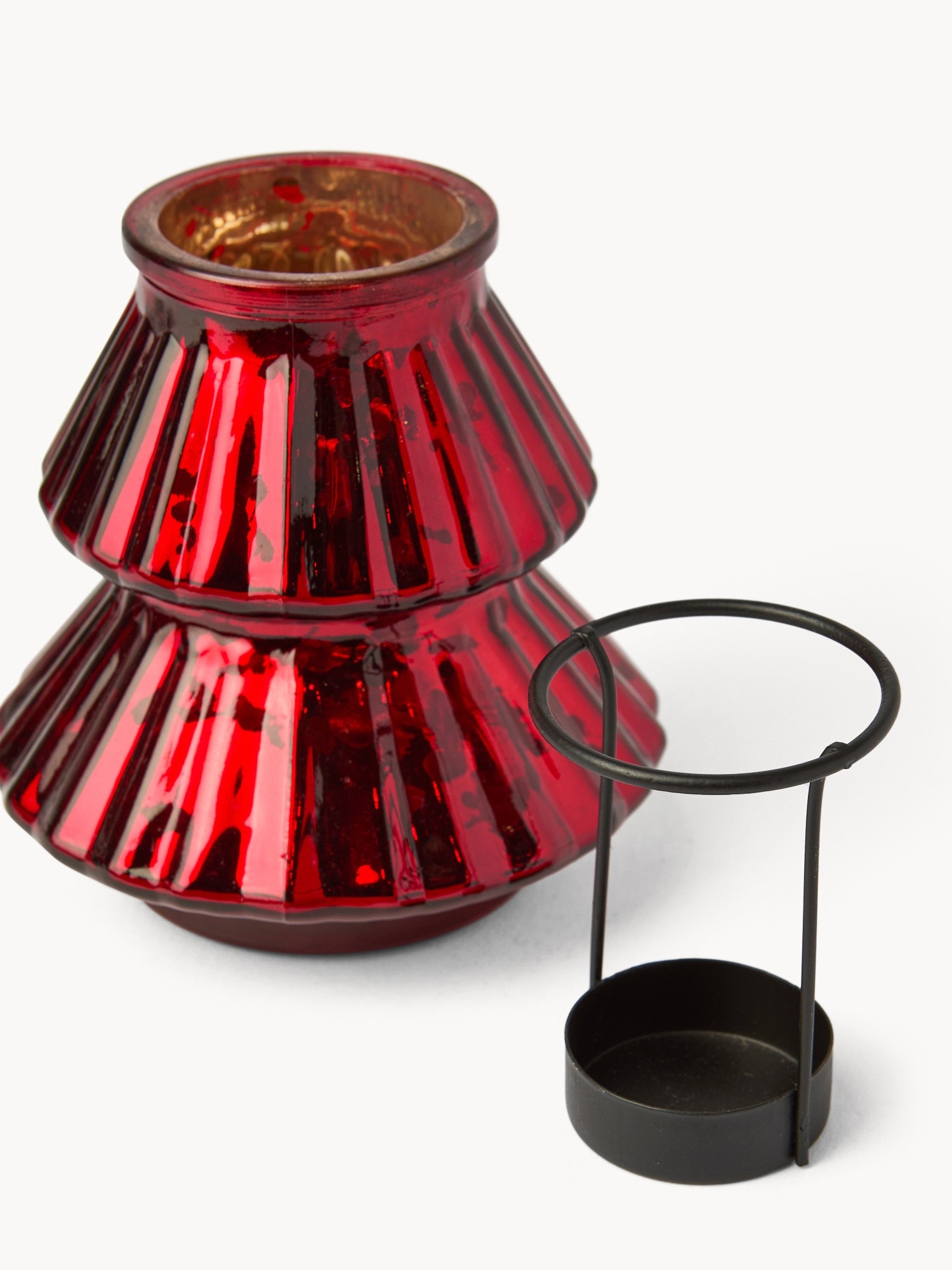 Porta t-light in vetro ad albero di Natale, Rosso, large image number 1