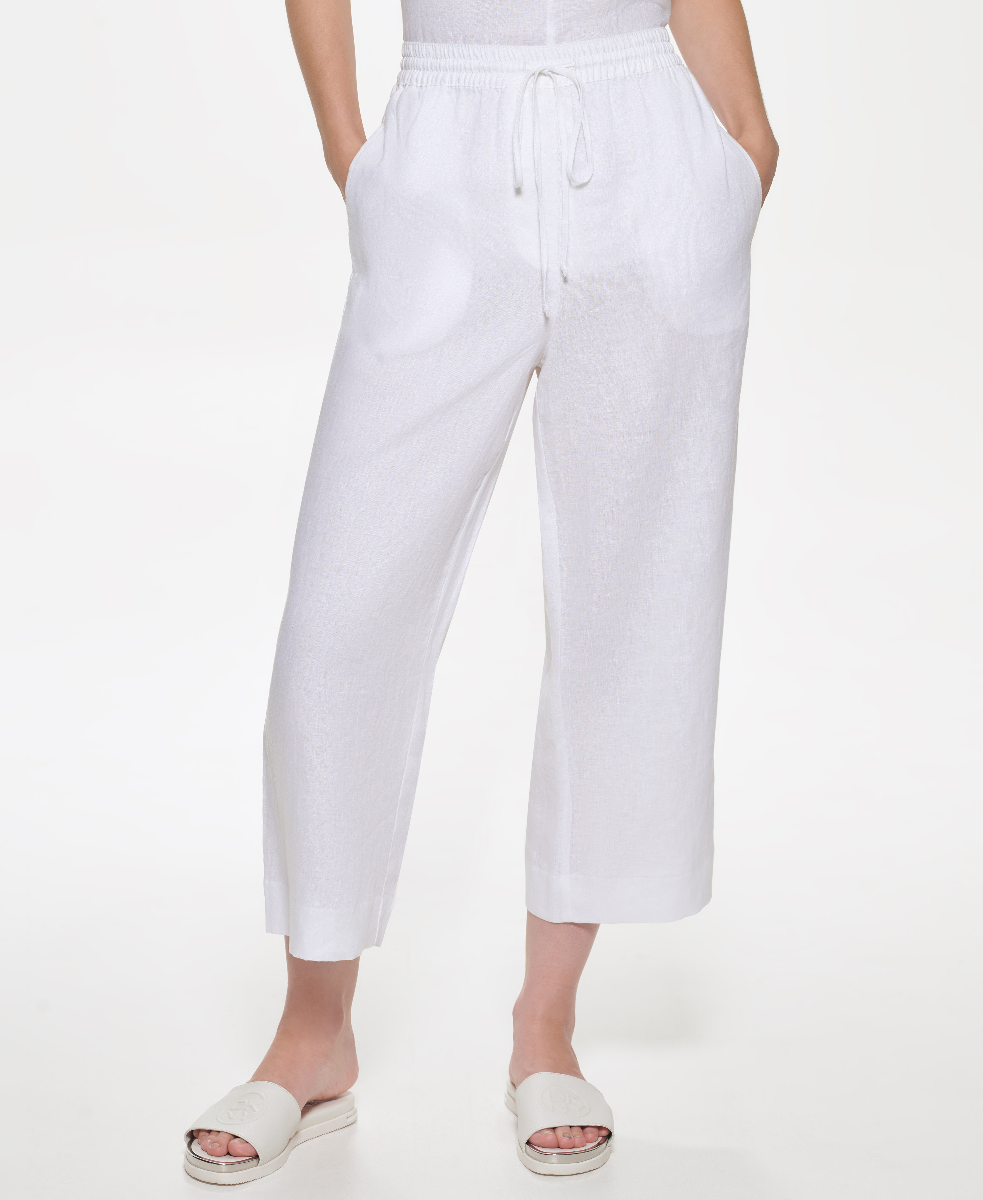 Wide leg linen trousers, White, large image number 3