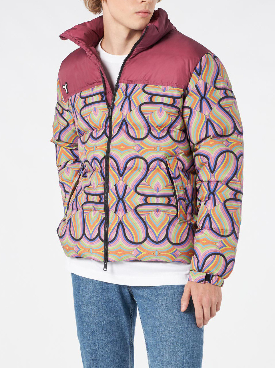 Yes I Am - Down jacket with reversible print, Dark Red, large image number 1