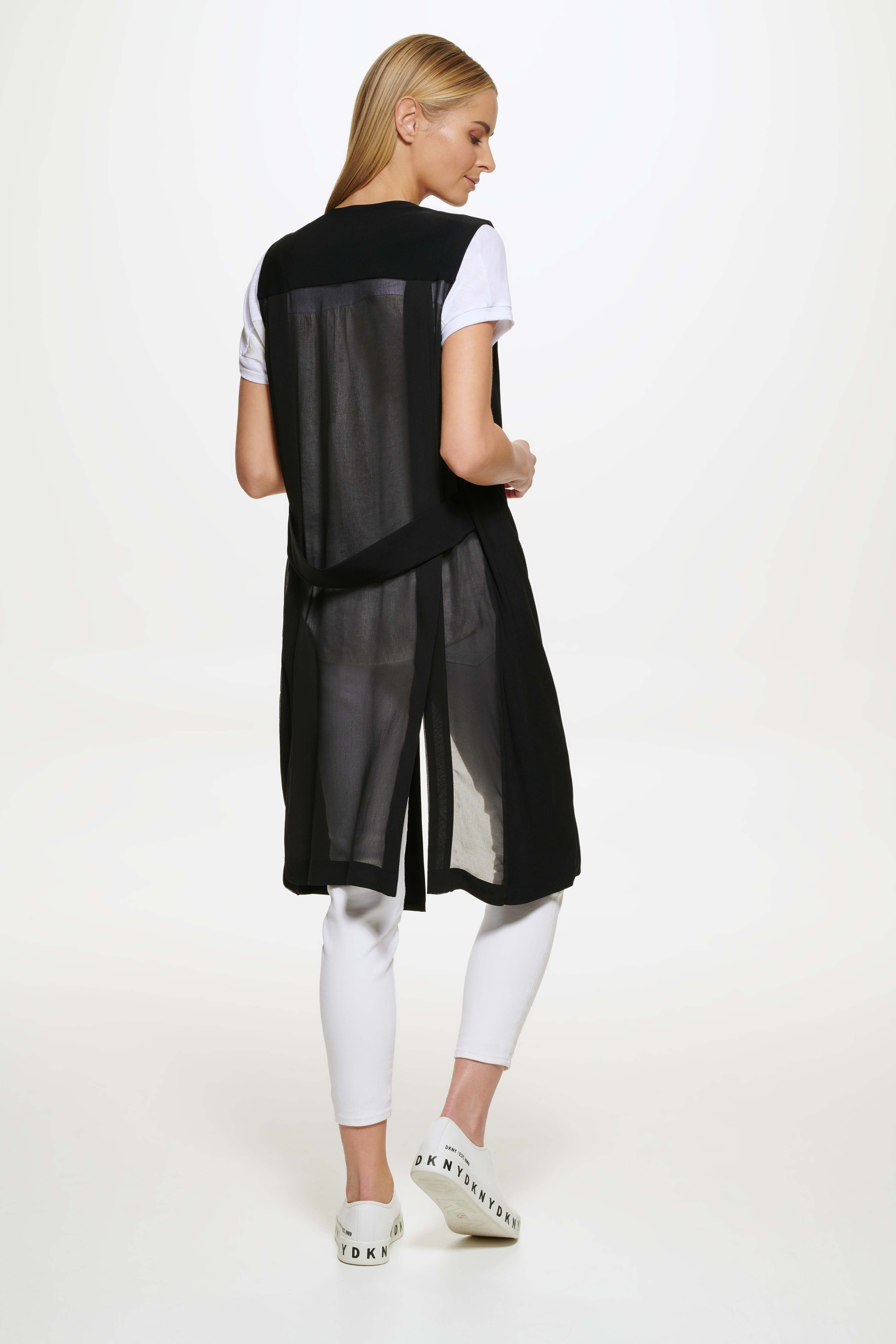 DKNY - Long cardigan with chiffon back, Black, large image number 5