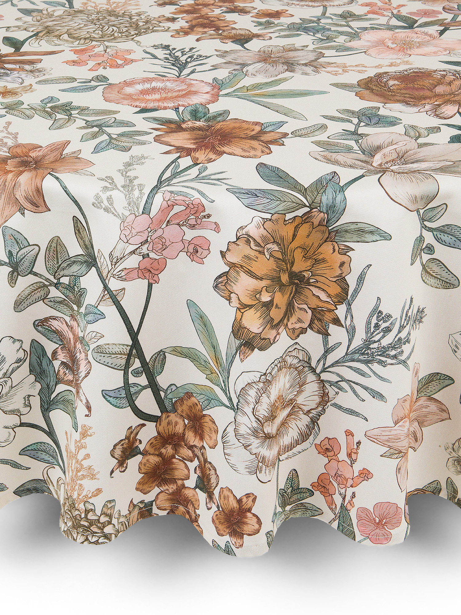 Tovaglia rotonda puro cotone fantasia floreale, Beige, large image number 0