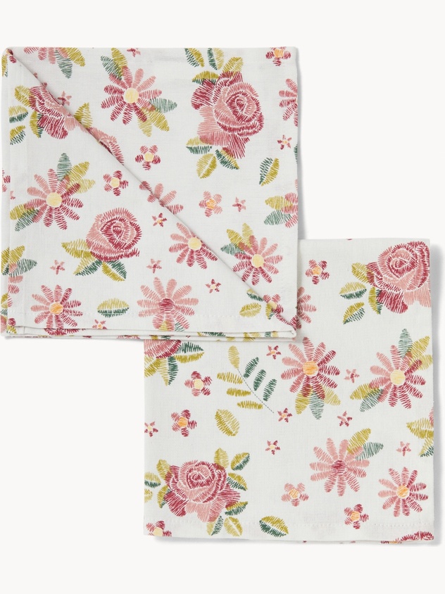 Set of 4 cotton panama napkins with rose print - Discounted Price