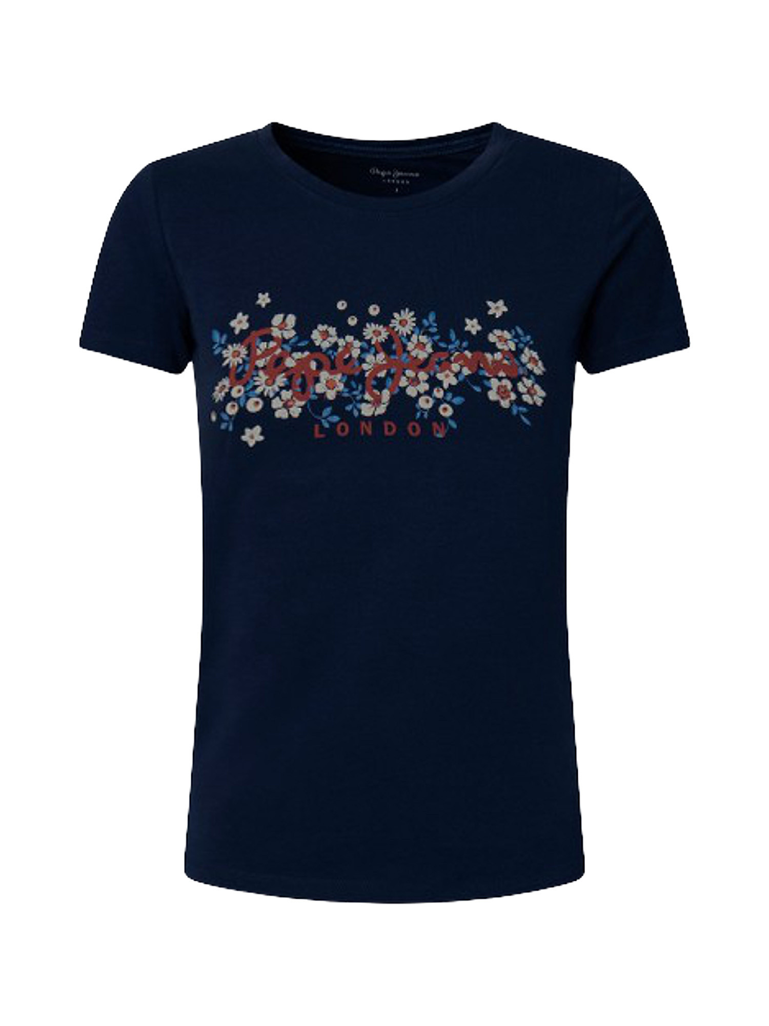 T-shirt logo e fiori bego, Blu, large image number 0