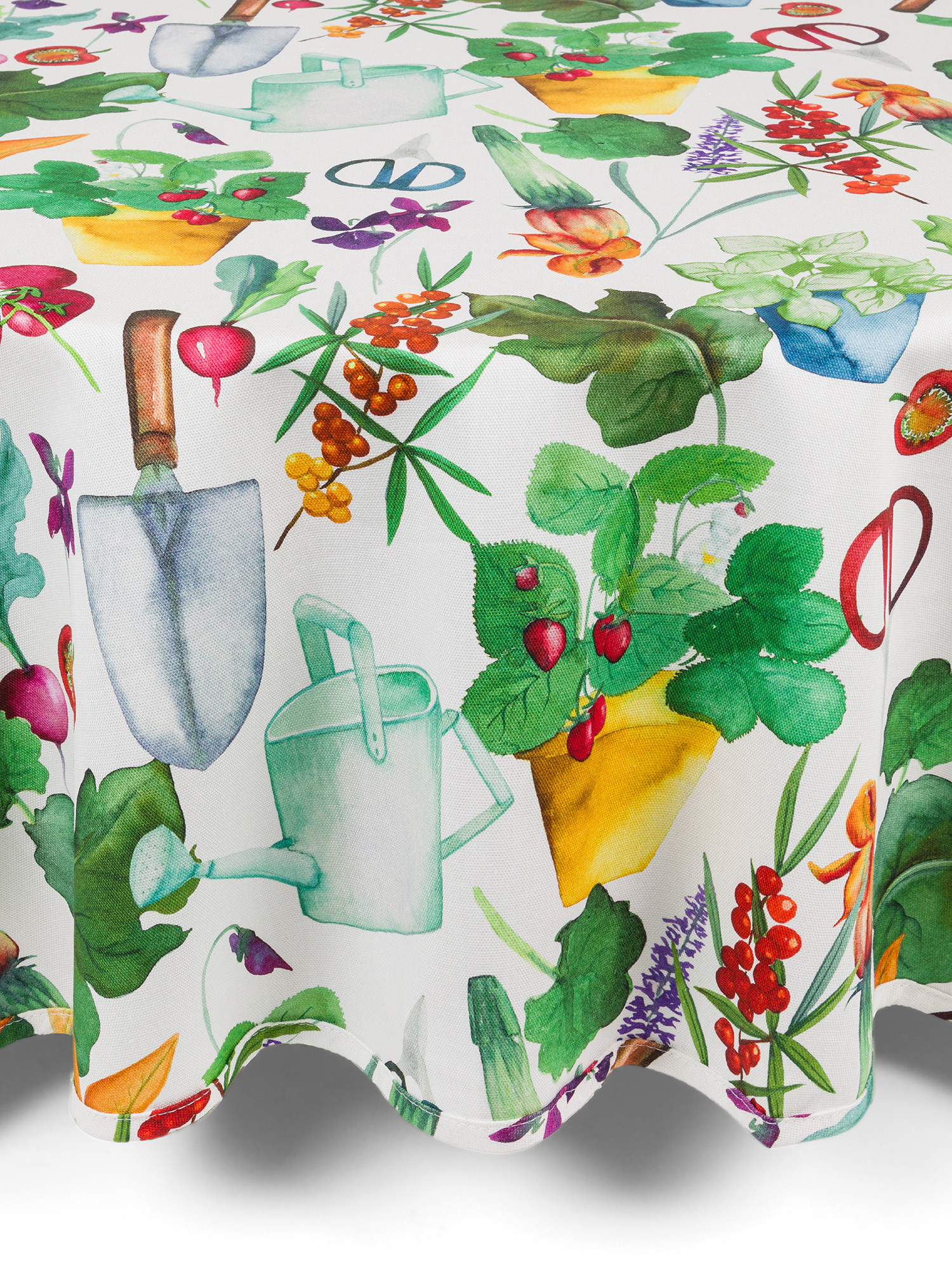 Round panama tablecloth in vegetable print cotton, Multicolor, large image number 0