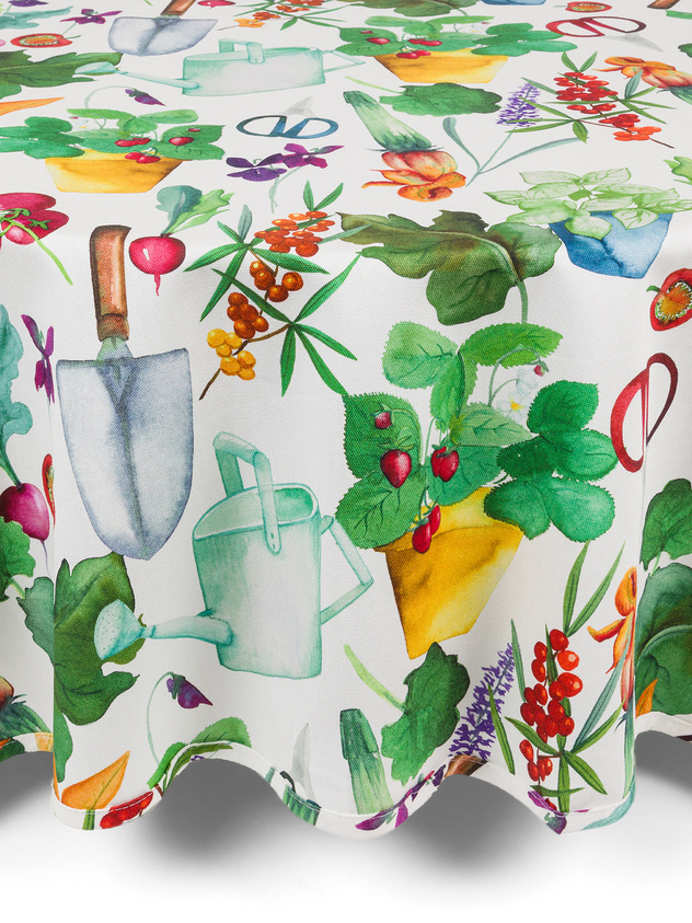 Round panama tablecloth in vegetable print cotton