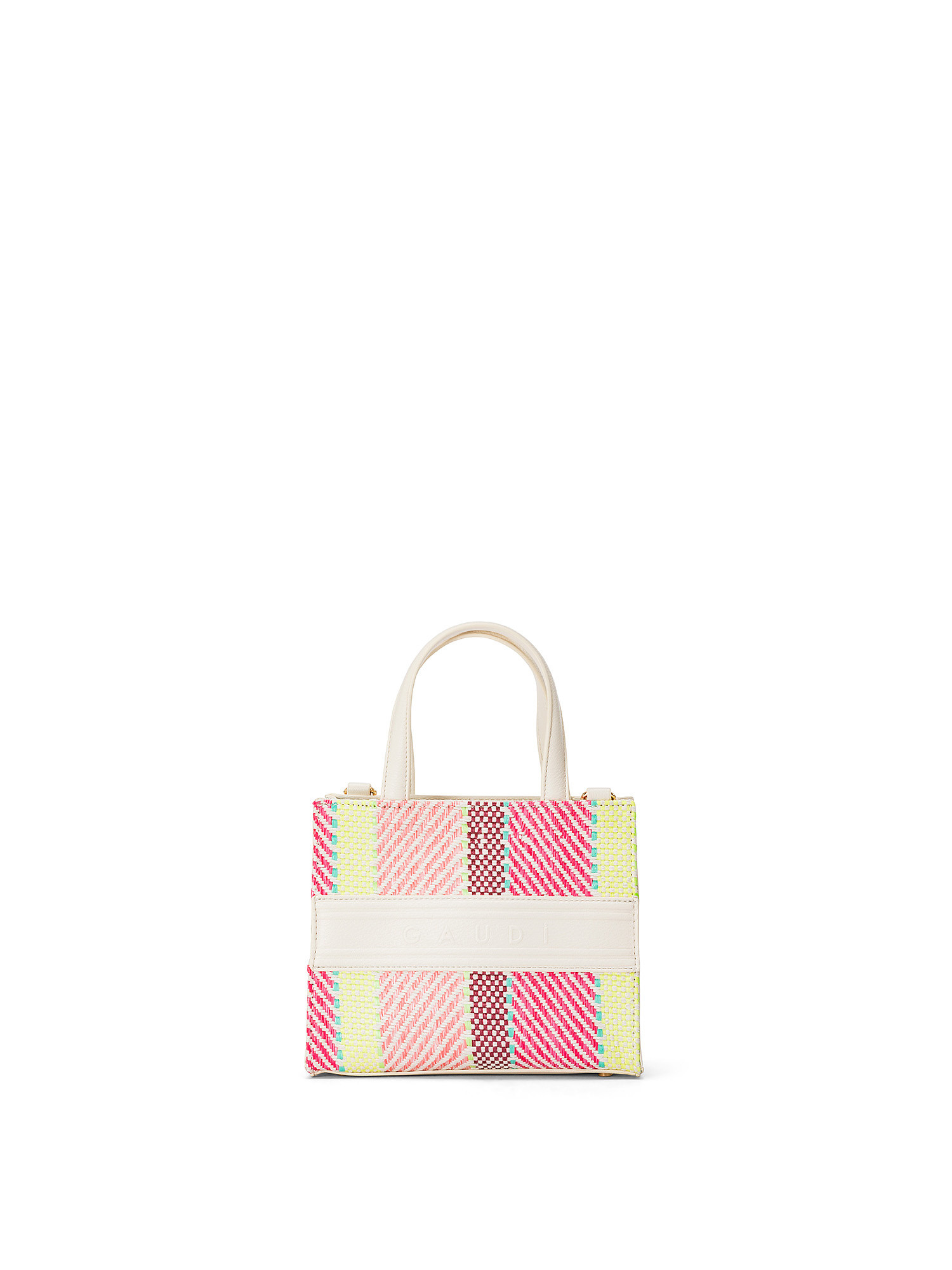 Gaudì - Raffia and imitation leather mini shopping bag, White, large image number 0