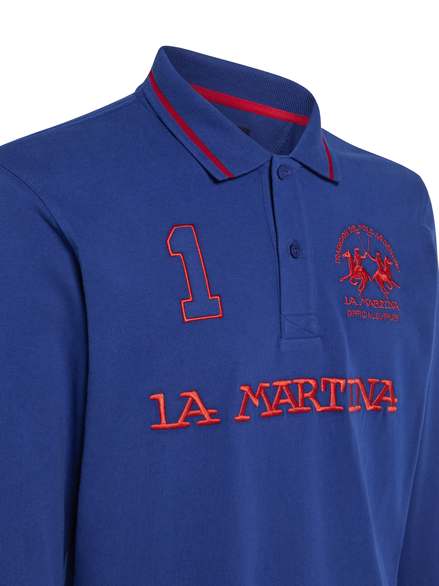 Regular fit long-sleeved polo shirt in pure cotton, Blue, large image number 2