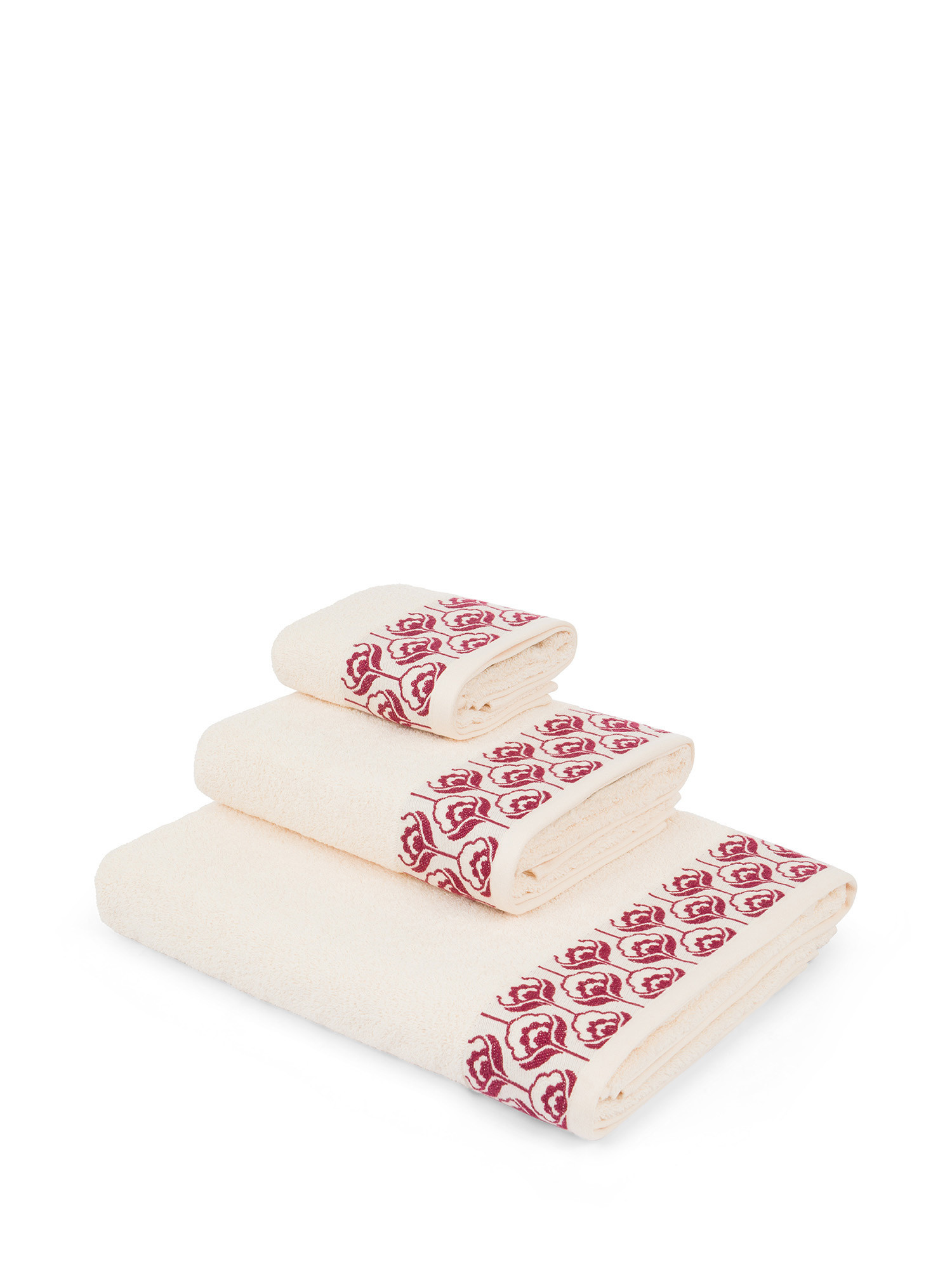 Asciugamano spugna di cotone motivo floreale, Crema, large image number 0