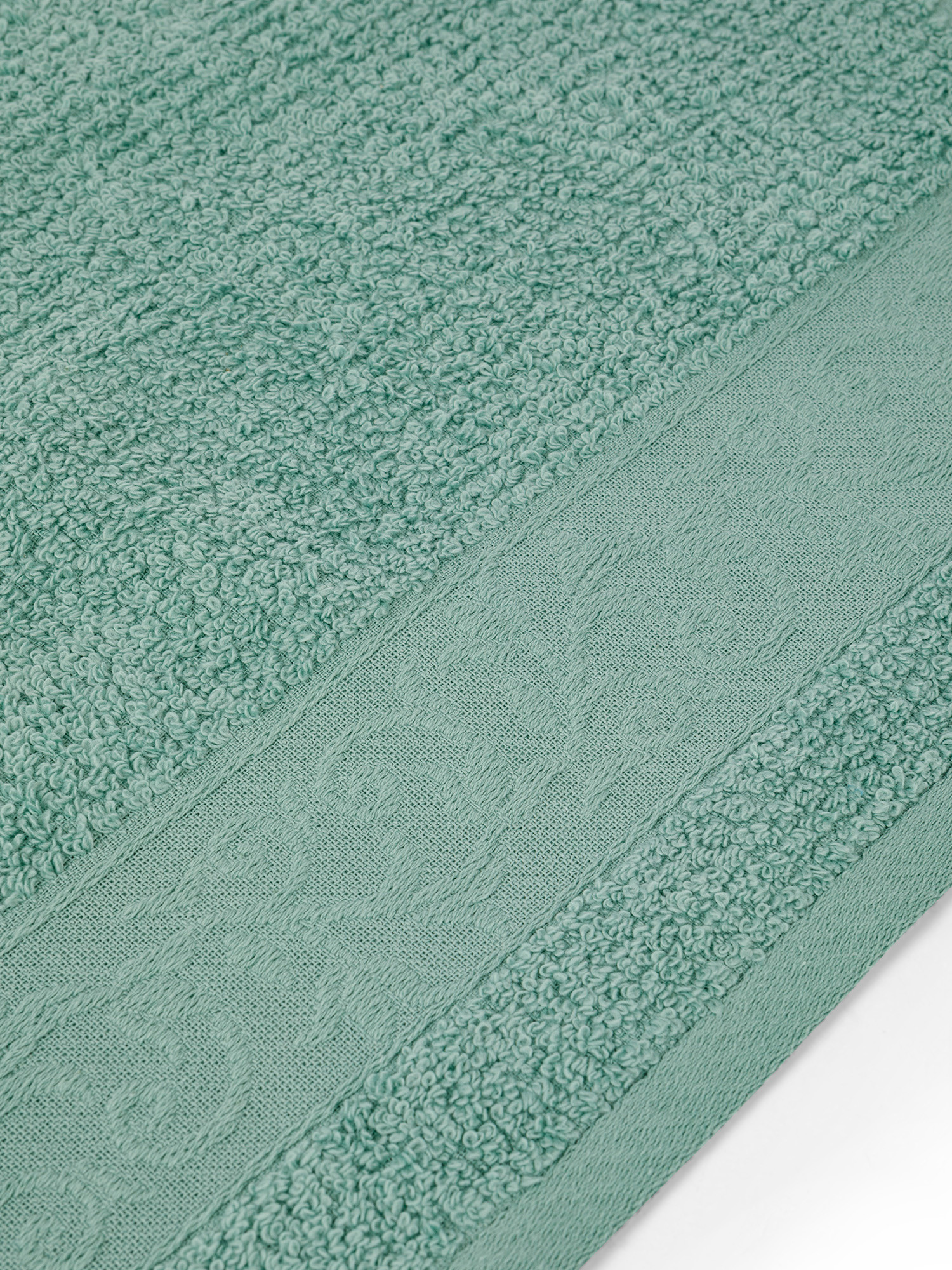 Set 3 asciugamani in spugna di cotone tinta unita con balza ricamata, Verde, large image number 1