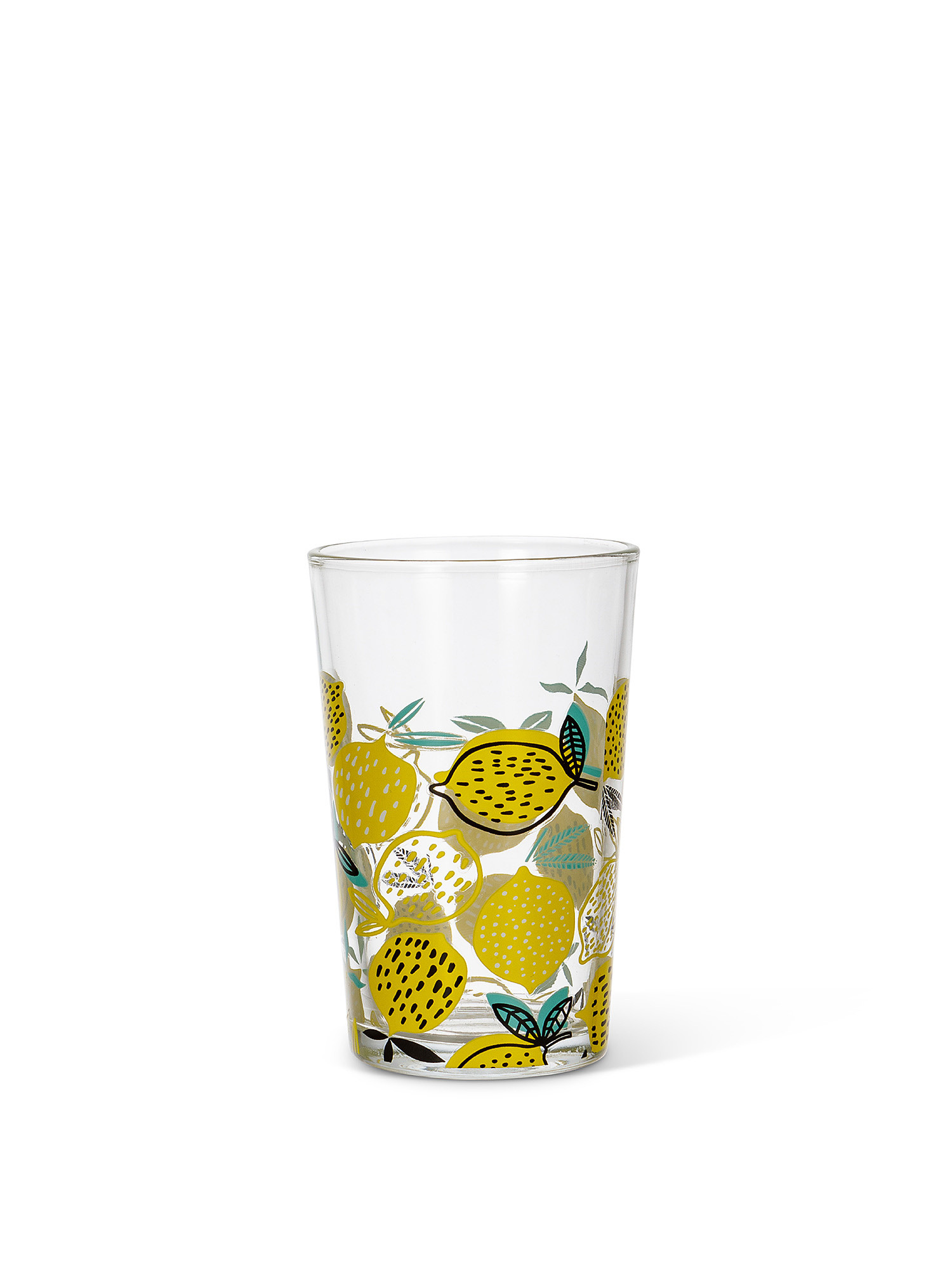 Bicchiere acqua vetro decoro limoni, Giallo, large image number 0