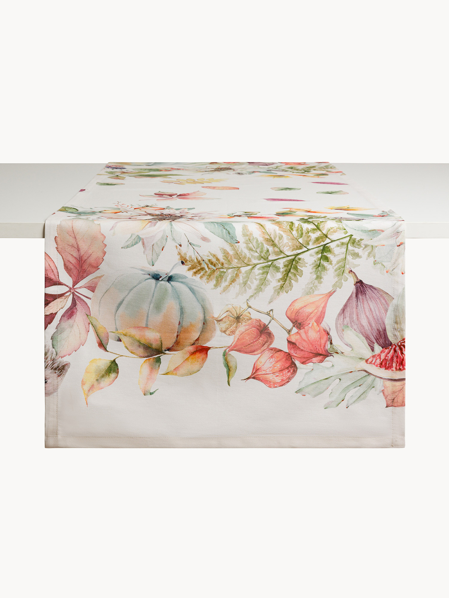 Mirabel table runner by Tessitura Randi in durable printed pure cotton drill, White, large image number 1