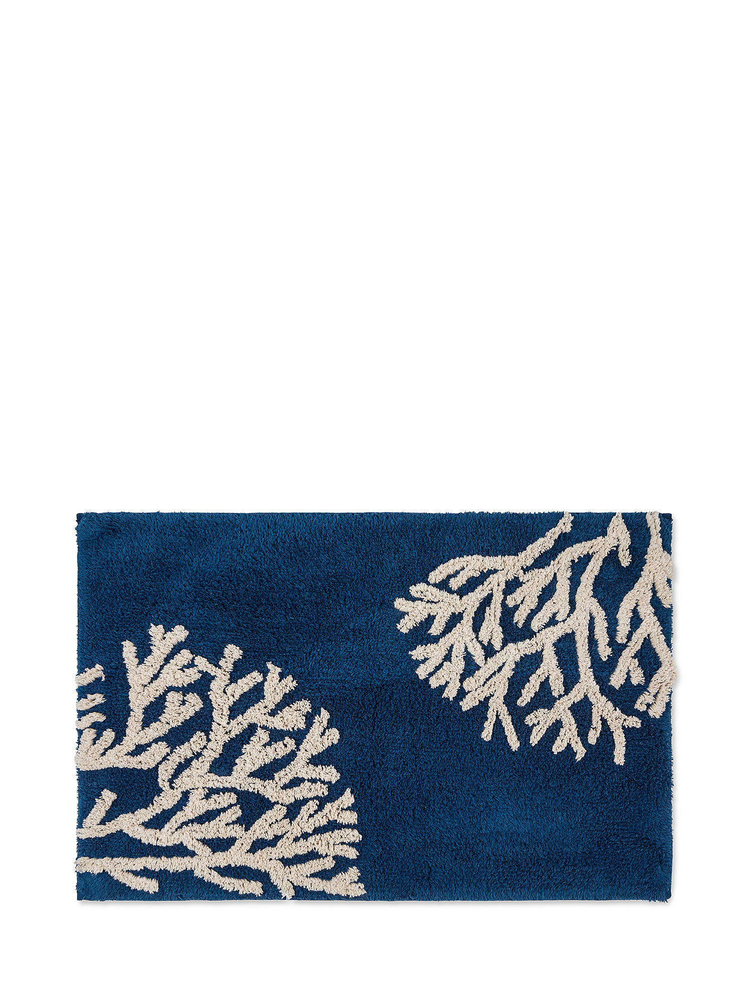 Cotton bathroom rug with coral motif, Blue, large image number 0