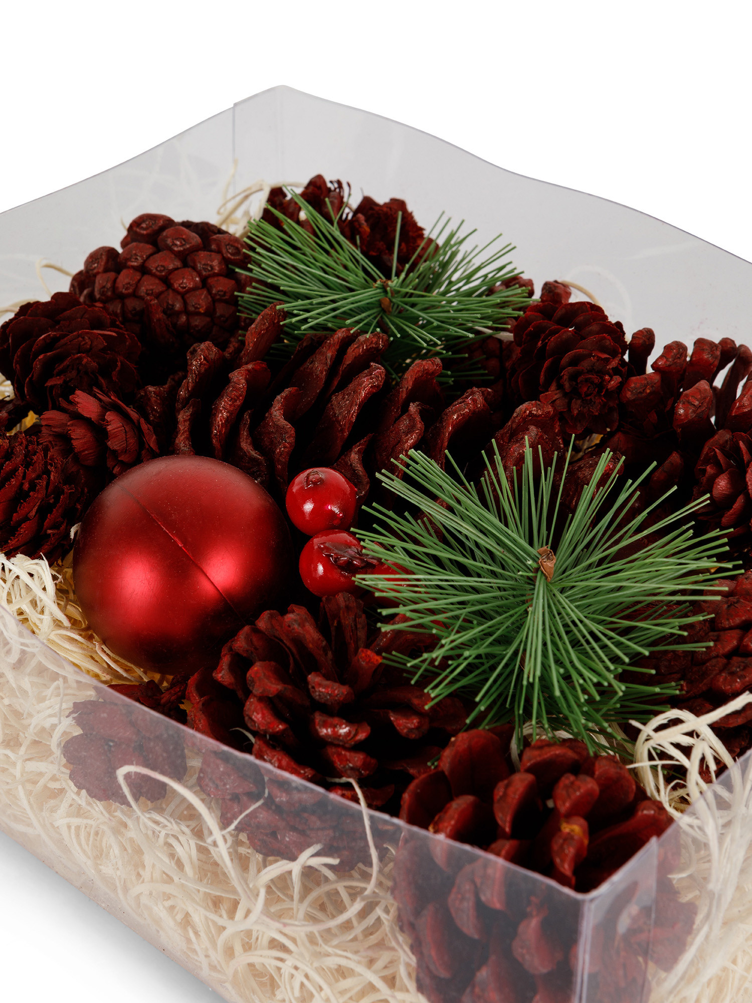 Box of decorative pine cones, Red, large