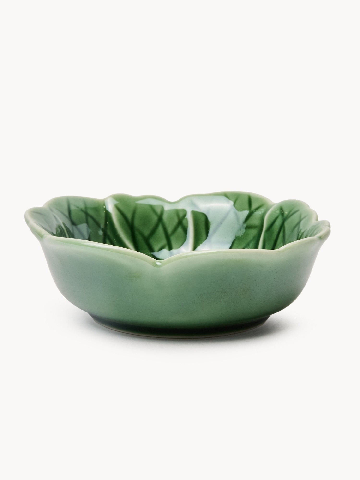 Cabbage-leaf-shaped porcelain bowl, Green, large image number 0