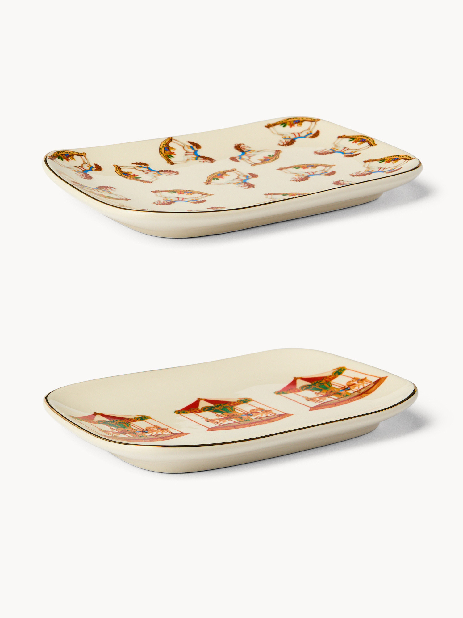 Decorated stoneware rectangular plates, Multicolor, large image number 0