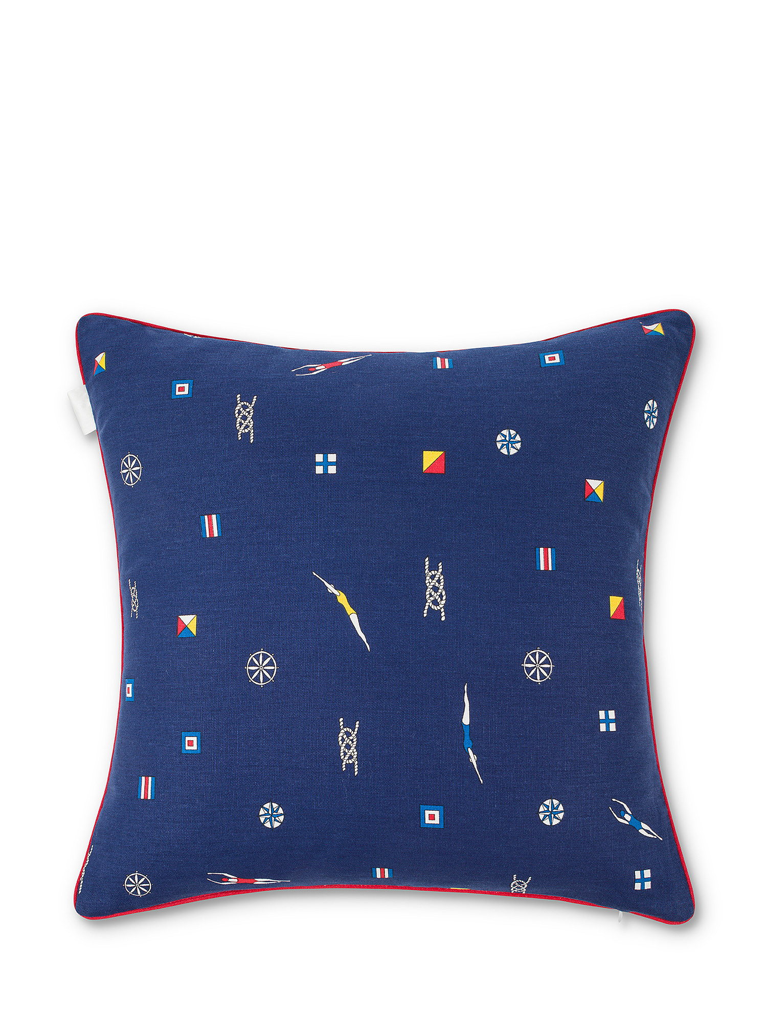Cotton cushion with nautical flag print 45x45cm, Blue, large image number 1