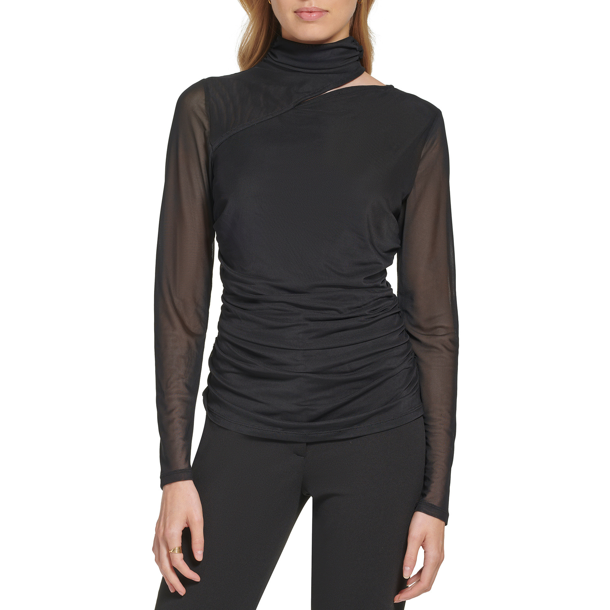 DKNY - Mesh sweater with cut out detail, Black, large image number 2