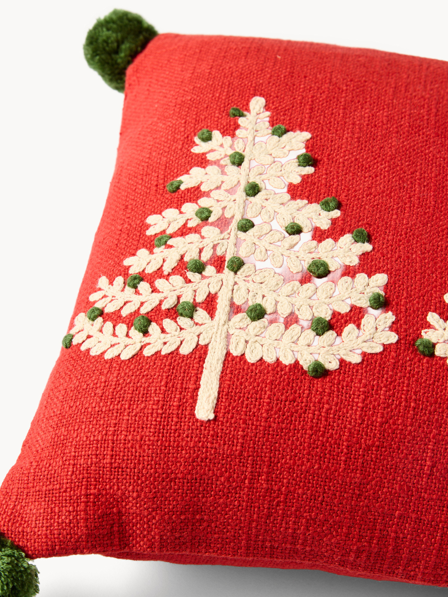 Cuscino 35x50 ricamo alberelli con pompon, Rosso, large image number 2